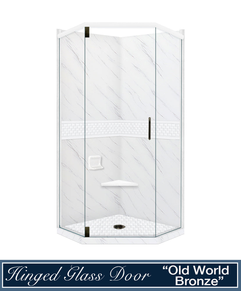 Premium Carrara Marble Jewel Neo Frameless Shower Enclosure Kit - Waterproof Bathroom Upgrade for Modern Homes & Luxury Hotels