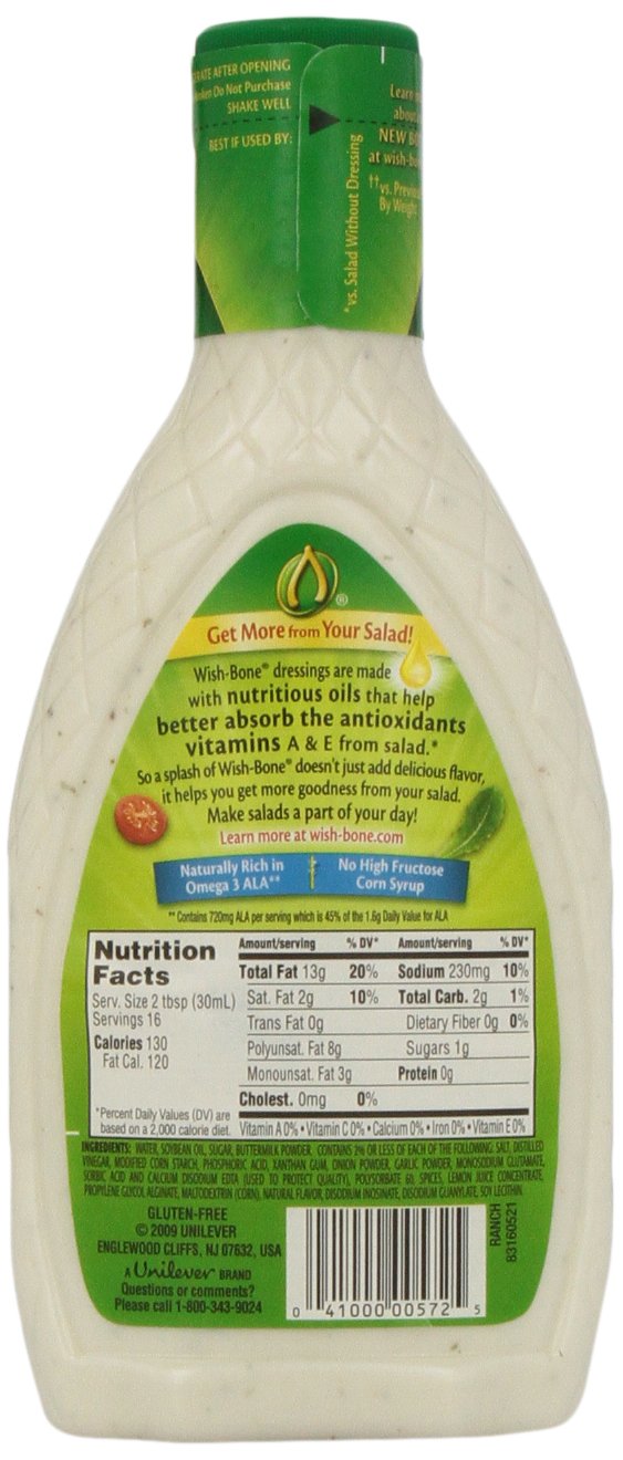 Wish Bone Ranch Dressing - 16 Oz (Pack of 6) | Creamy Salad Dressing for Salads, Wings, Dips & Veggies | Gluten-Free Condiment