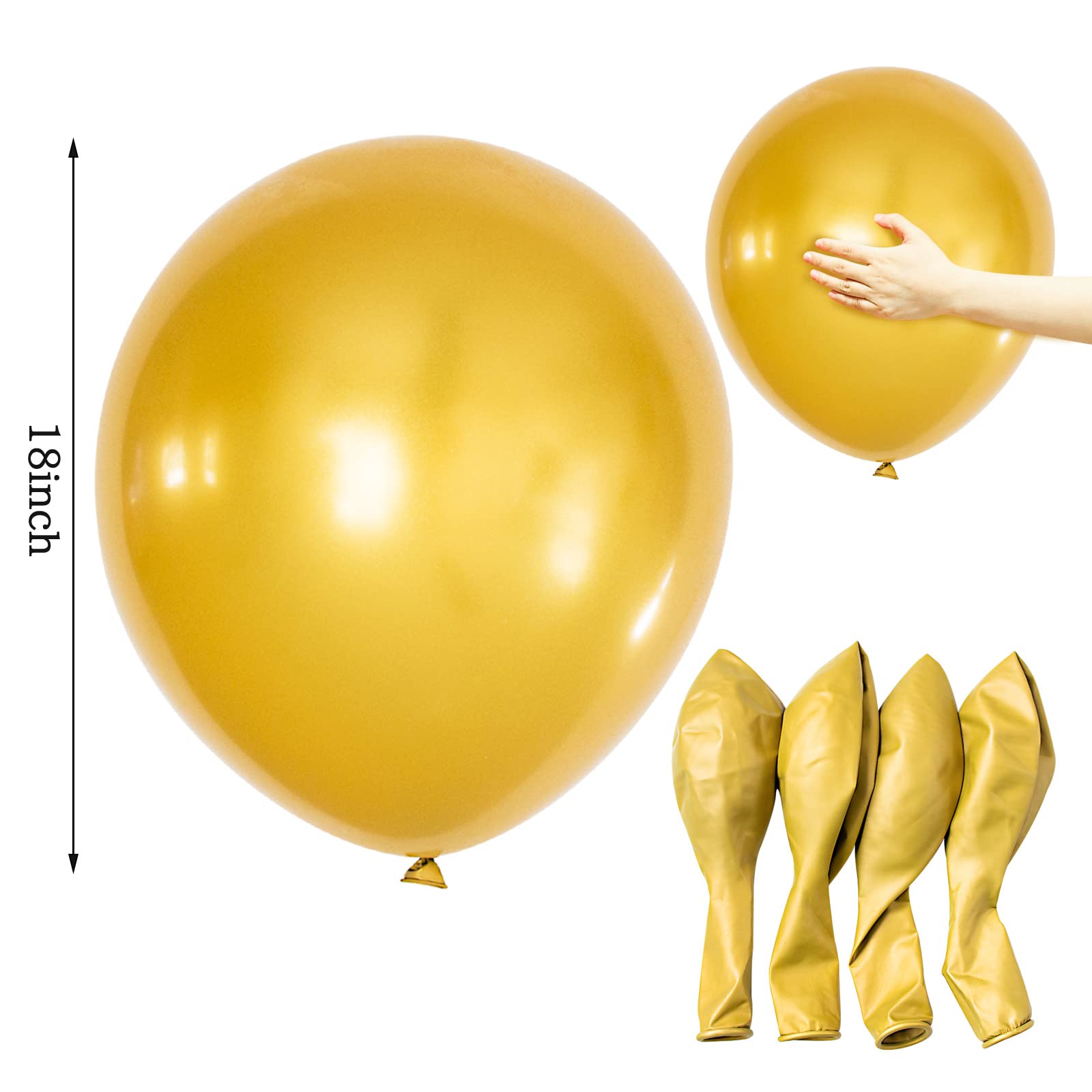 18 Inch Metallic Gold Balloons (12 Pack) - Chrome Golden Large Latex Balloons for Helium, Perfect for Christmas, Weddings, Birthdays, Baby Showers & Party Decorations - Elegant Round Balloons for Festive Celebrations and Special Events