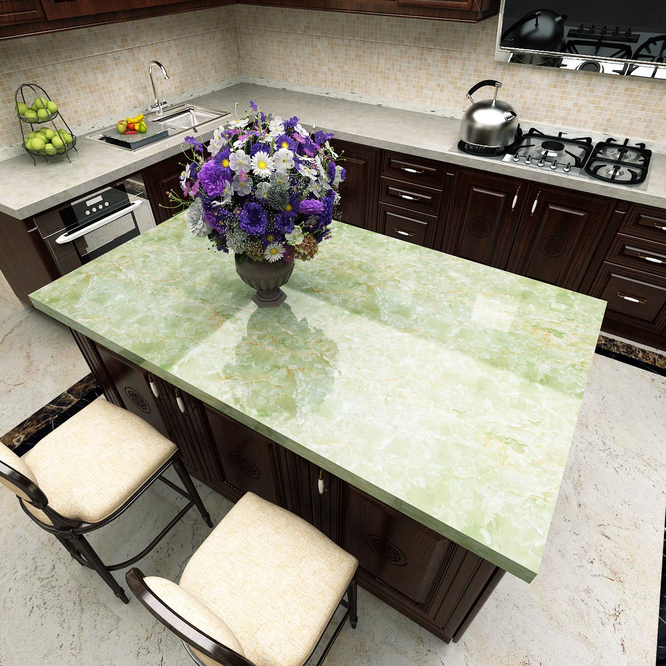 Livelynine Green Marble Contact Paper - Peel and Stick Self Adhesive Vinyl Film (40cm x 2m) for Kitchen Countertops, Bathroom Vanity, Tables & Desks - Waterproof, Durable & Easy to Apply Home Decor Upgrade