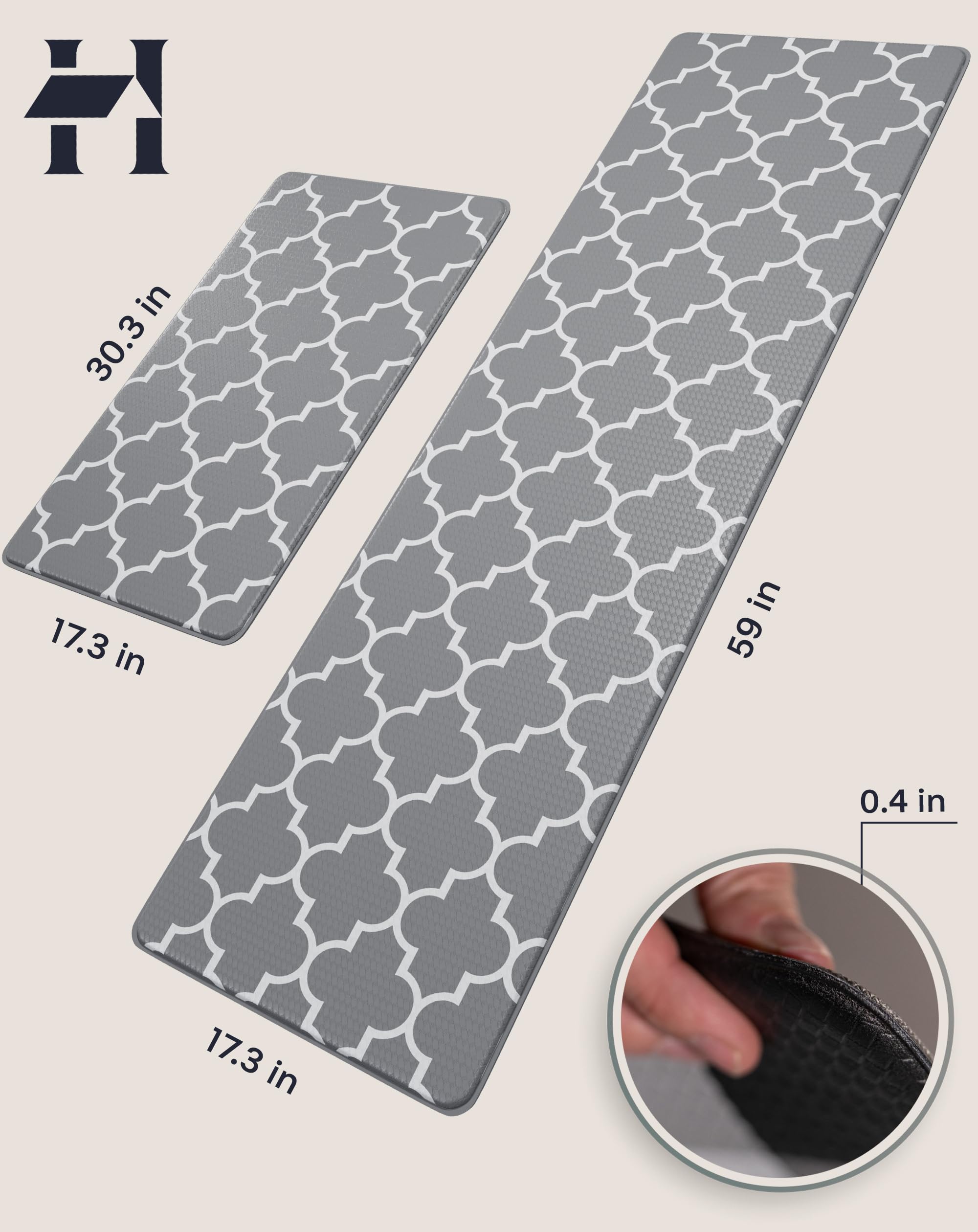 **Homergy Anti-Fatigue Kitchen Mats - 2 Pack Memory Foam Standing Mats for Office, Home & Laundry Room - Waterproof, Ergonomic Floor Cushion (17.3×30.3 & 17.3×59 Inches, Grey Lantern) - Perfect for Cooking, Dishwashing & Long Work Hours**