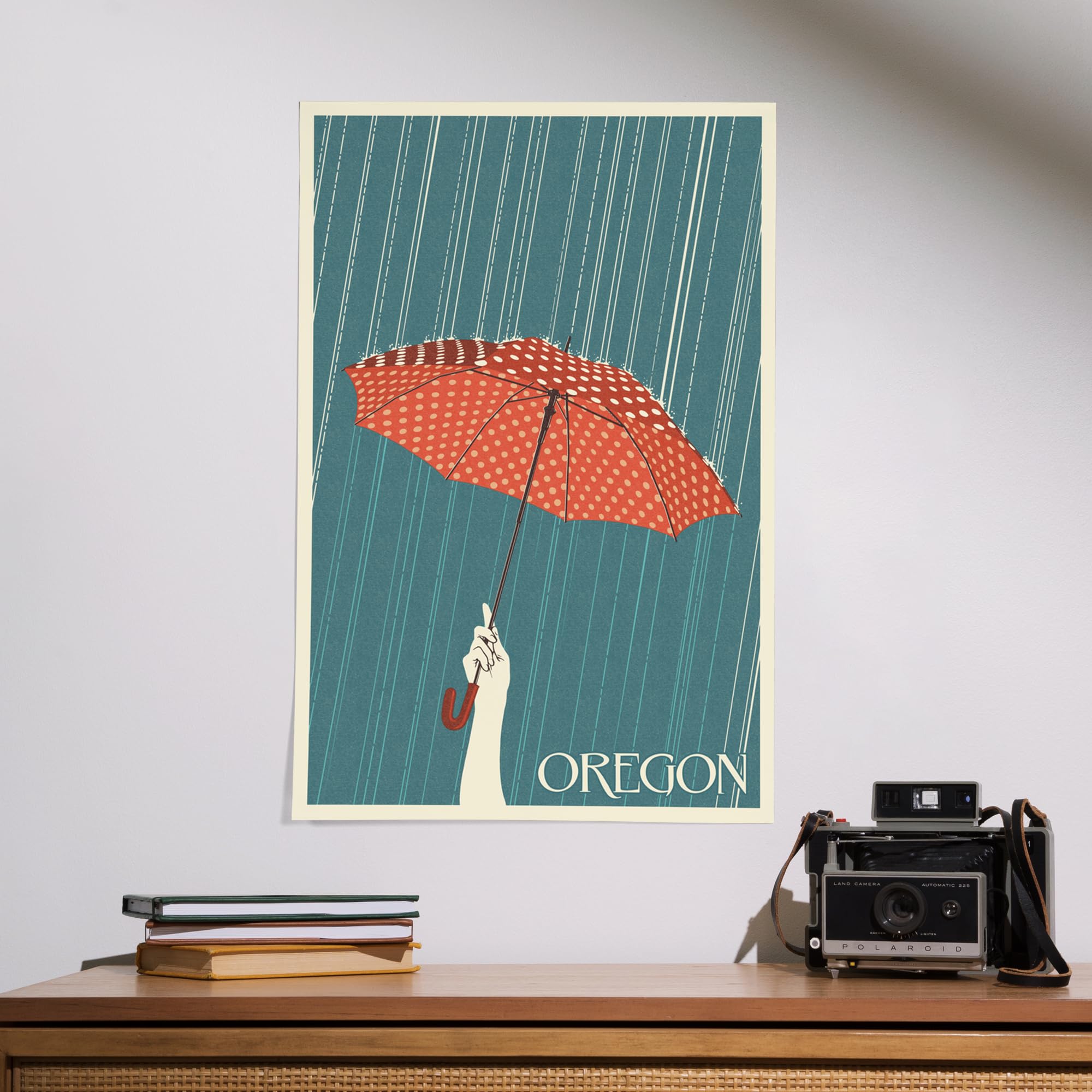Lantern Press 16x24 Inch Giclee Print - Oregon Umbrella Letterpress Art - Wall Decor for Living Room, Bedroom & Office