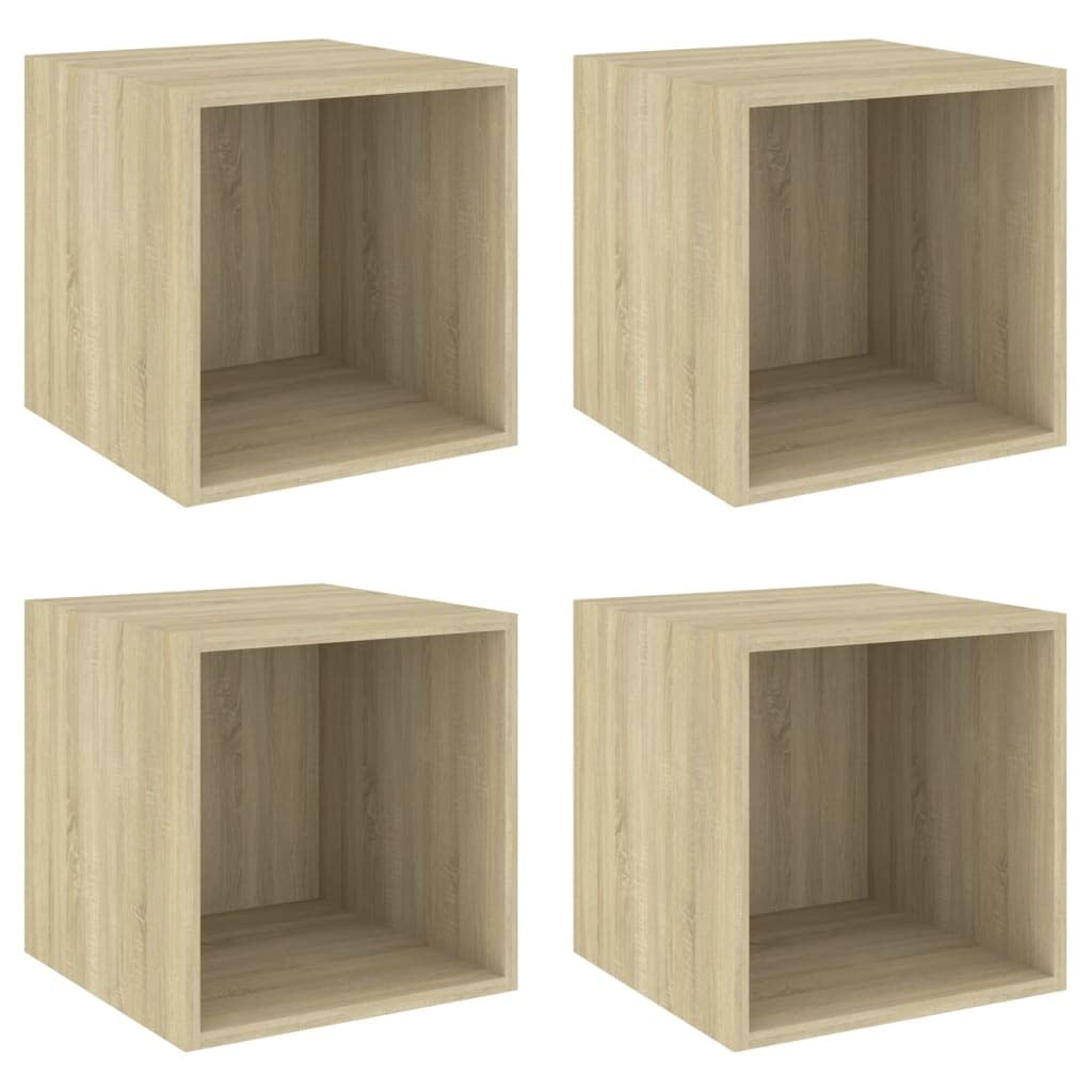 vidaXL 4-Piece Wall Mounted Storage Cabinet Set - Floating Shelves for Living Room & Home Office - Sonoma Oak Engineered Wood - Space Saving Organization Solution for Small Spaces