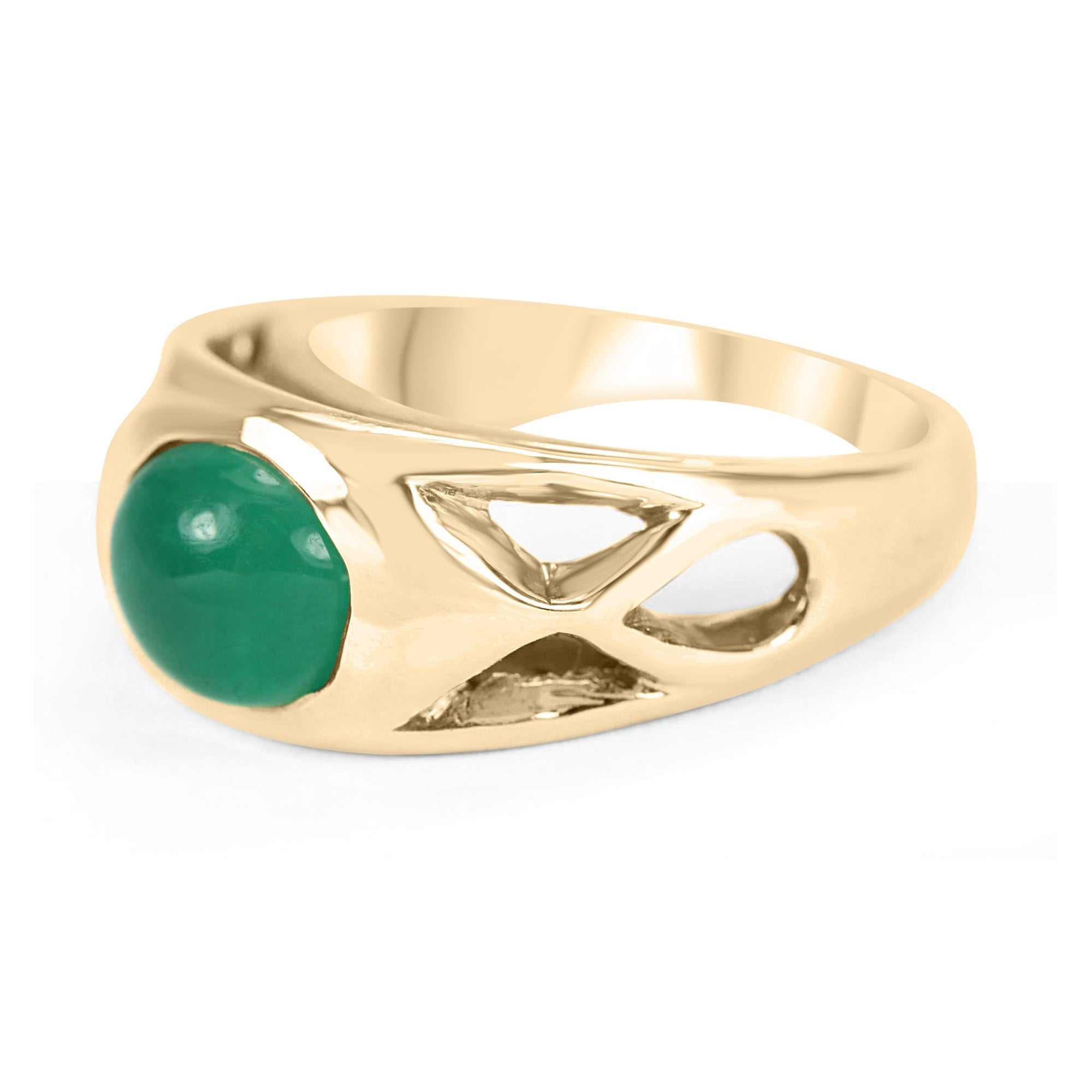 2.0 Carat Natural Green Emerald Oval Cabochon Gold Men's Ring - Elegant Handmade Jewelry for Wedding, Engagement & Special Occasions