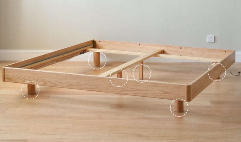 Solid Oak Wood Floating Platform Bed - No Headboard Modern Minimalist Bed Frame with LED Lights for Bedroom, Guest Room, or Studio Apartment