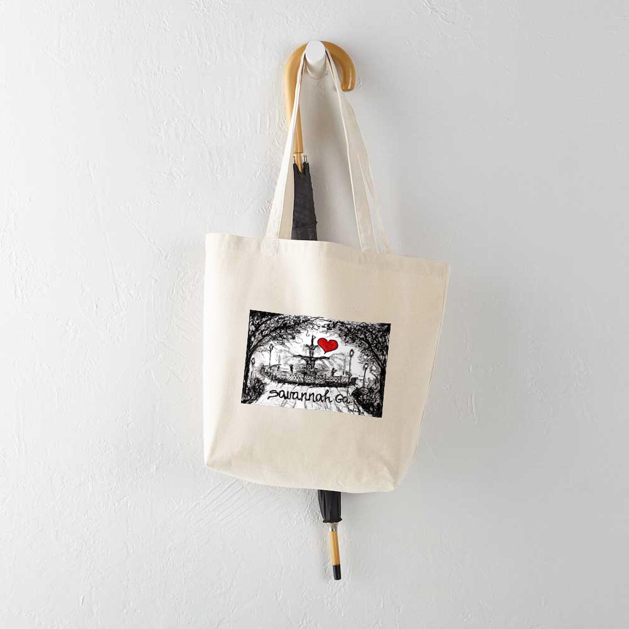 I Love Savannah GA Tote Bag - Natural Canvas Reusable Shopping Bag for Groceries, Beach & Travel