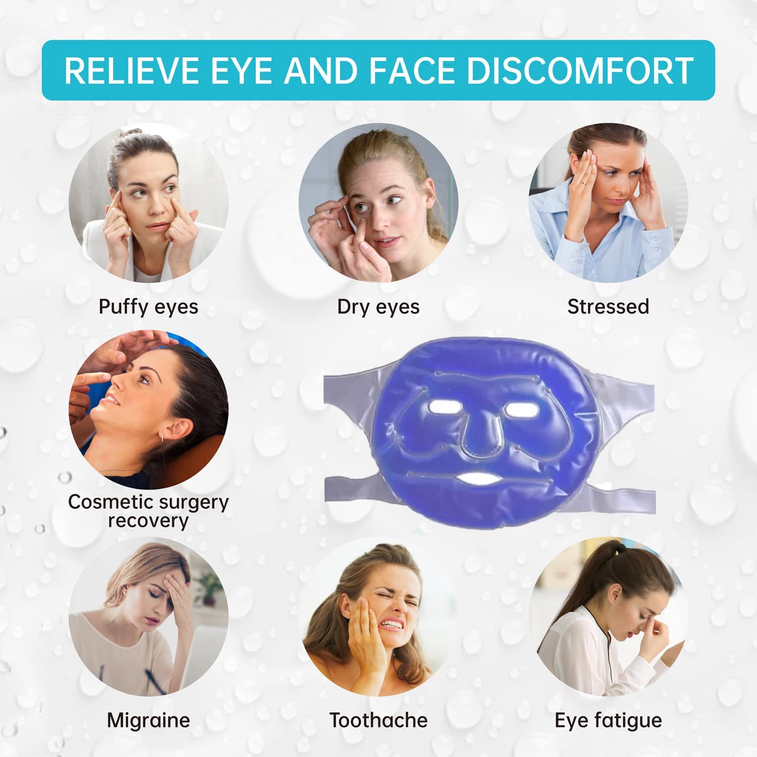 EcommerceHub® Cooling Gel Face Mask & Eye Mask Set - Safe Gel Technology for Dark Circles, Puffiness Relief - Includes 1 Face Mask & 2 Eye Masks with Storage Bag - Perfect for Spa Days, Travel & Post-Workout Recovery
