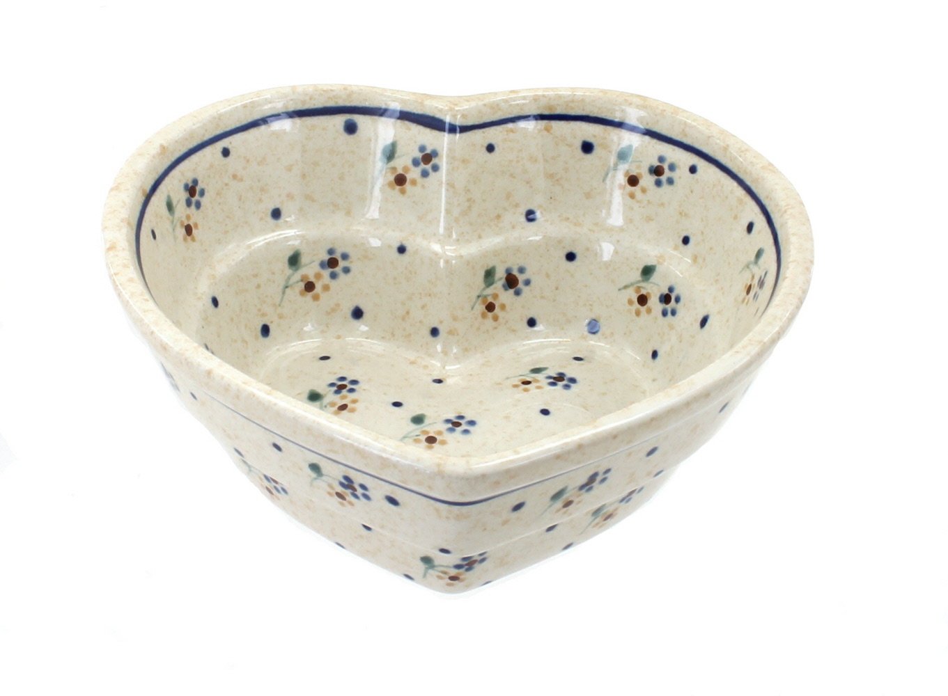 Handmade Blue Rose Polish Pottery Bowl - Small Heart-Shaped Country Meadow Design - Perfect for Home Decor, Gift Giving & Farmhouse Tableware