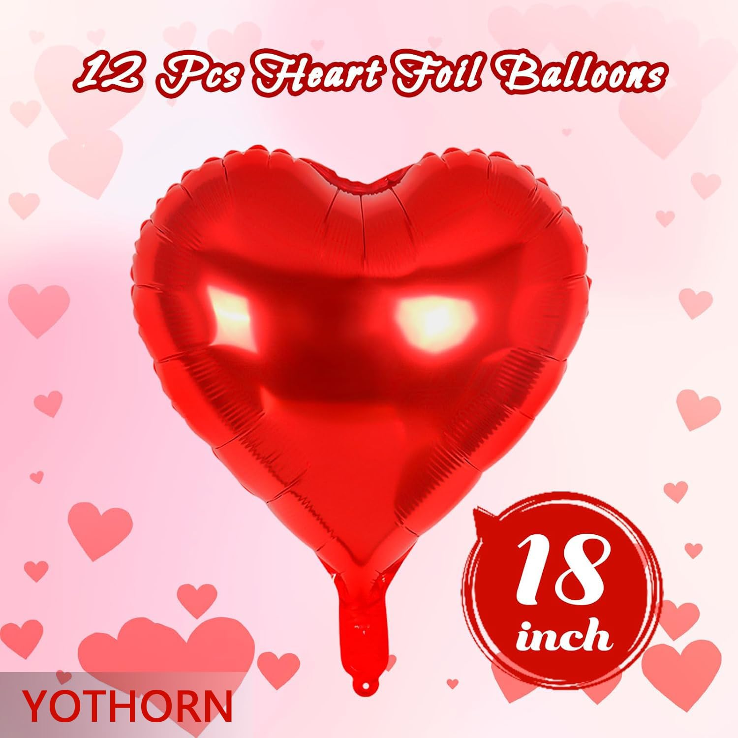 12 Pcs 18 Inch Red Heart Foil Balloons - Valentine's Day Love Balloons for Birthday Party, Wedding, Engagement, Baby Shower Decorations - Perfect for Romantic Proposals, Anniversary Celebrations & Festive Home Decor (Red)