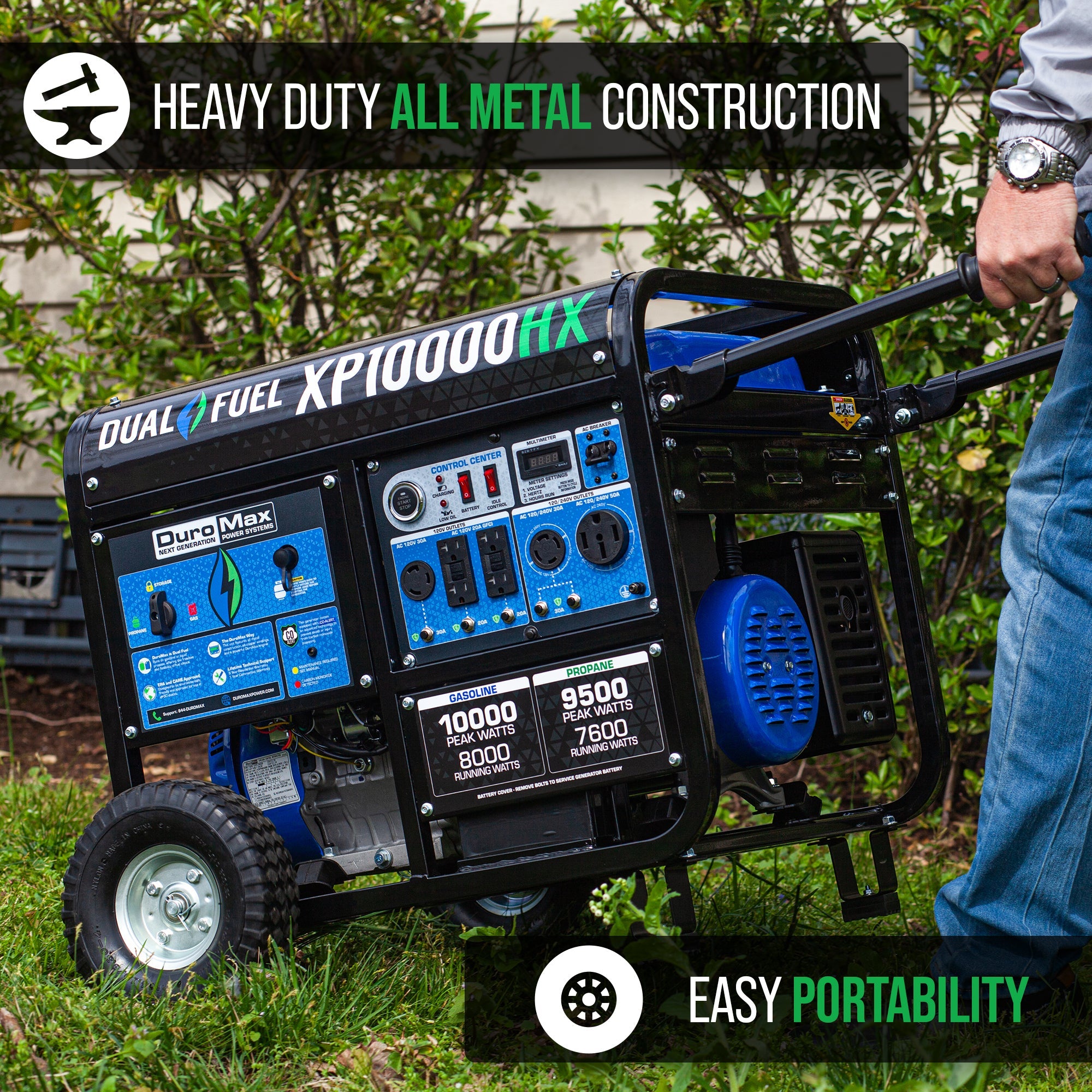 DuroMax XP10000HX 8000W/10000W Dual Fuel Portable Generator with CO Alert & Electric Start - Perfect for Home Backup Power, Camping, and Emergency Use