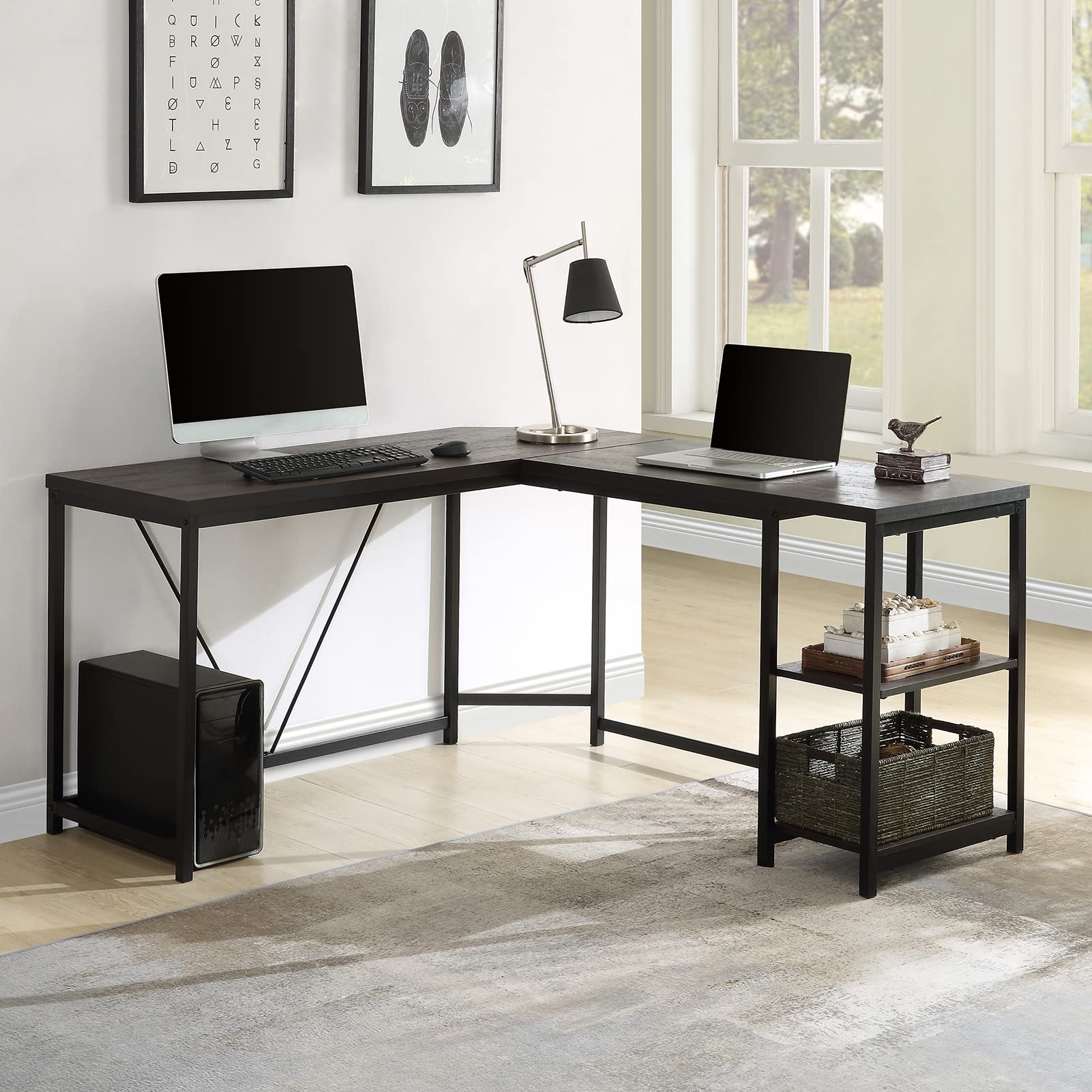 Modern Computer Desk with Bookshelf - Sturdy MDF Writing Desk for Laptop & PC - Home Office Study Desk with High Load Capacity - Black (Perfect for Small Spaces, Remote Work & Online Learning)