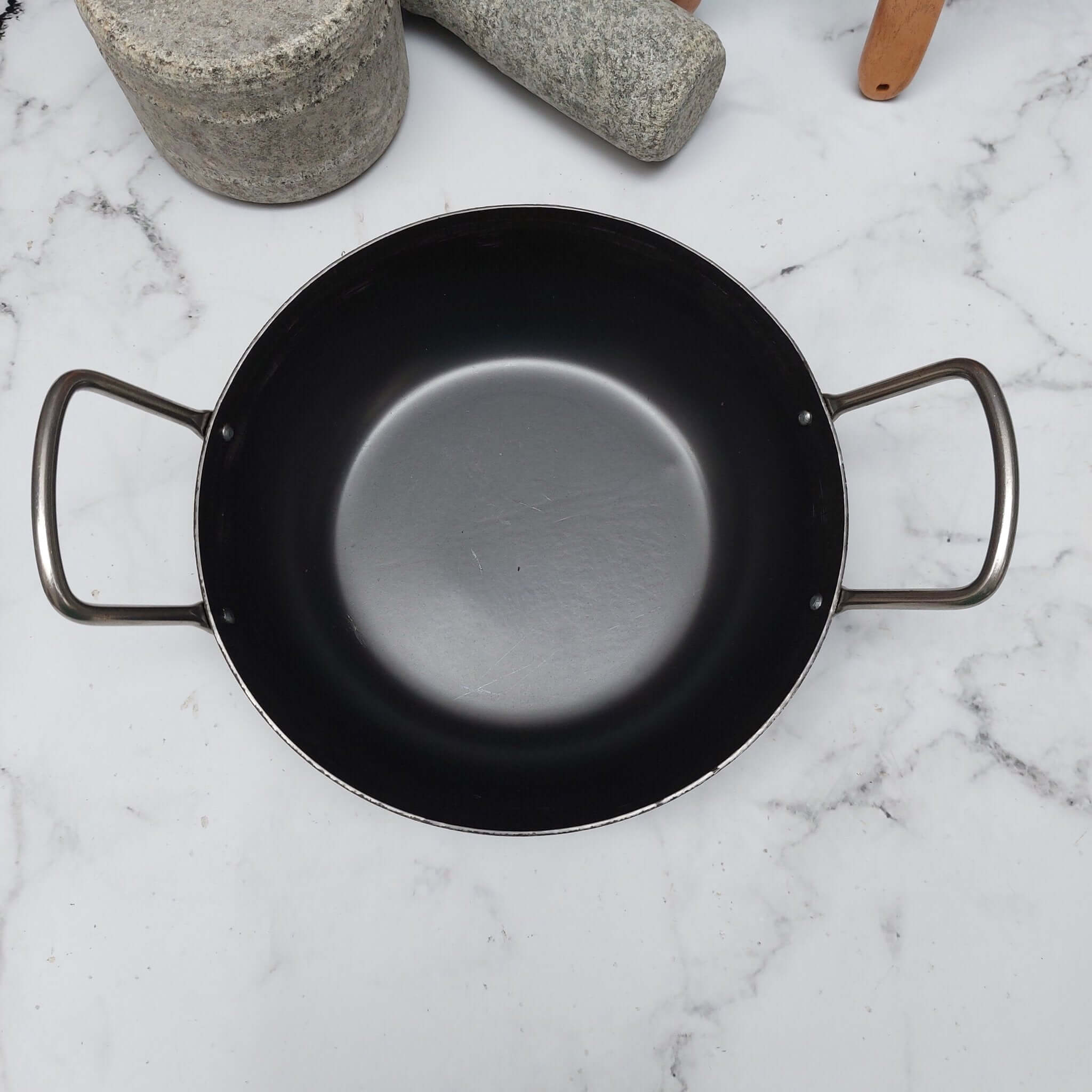 Pure Iron Flat Bottom Kadai - Heavy Duty Indian Cooking Pot for Deep Frying, Stir Frying & Curry Making | Perfect for Home Kitchens & Restaurants