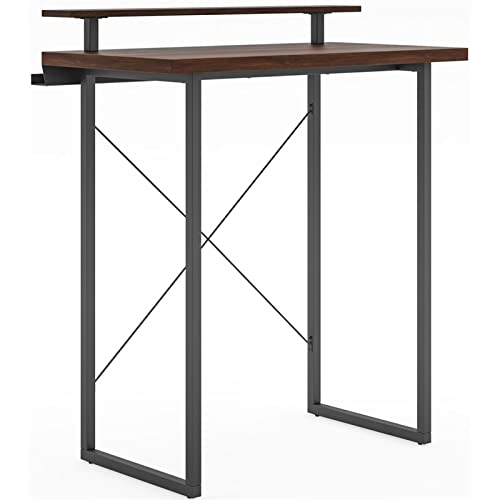 BOWERY HILL Modern Brown Wood Standing Desk with Monitor Stand - Ergonomic Adjustable Height Home Office Desk for Work from Home & Study