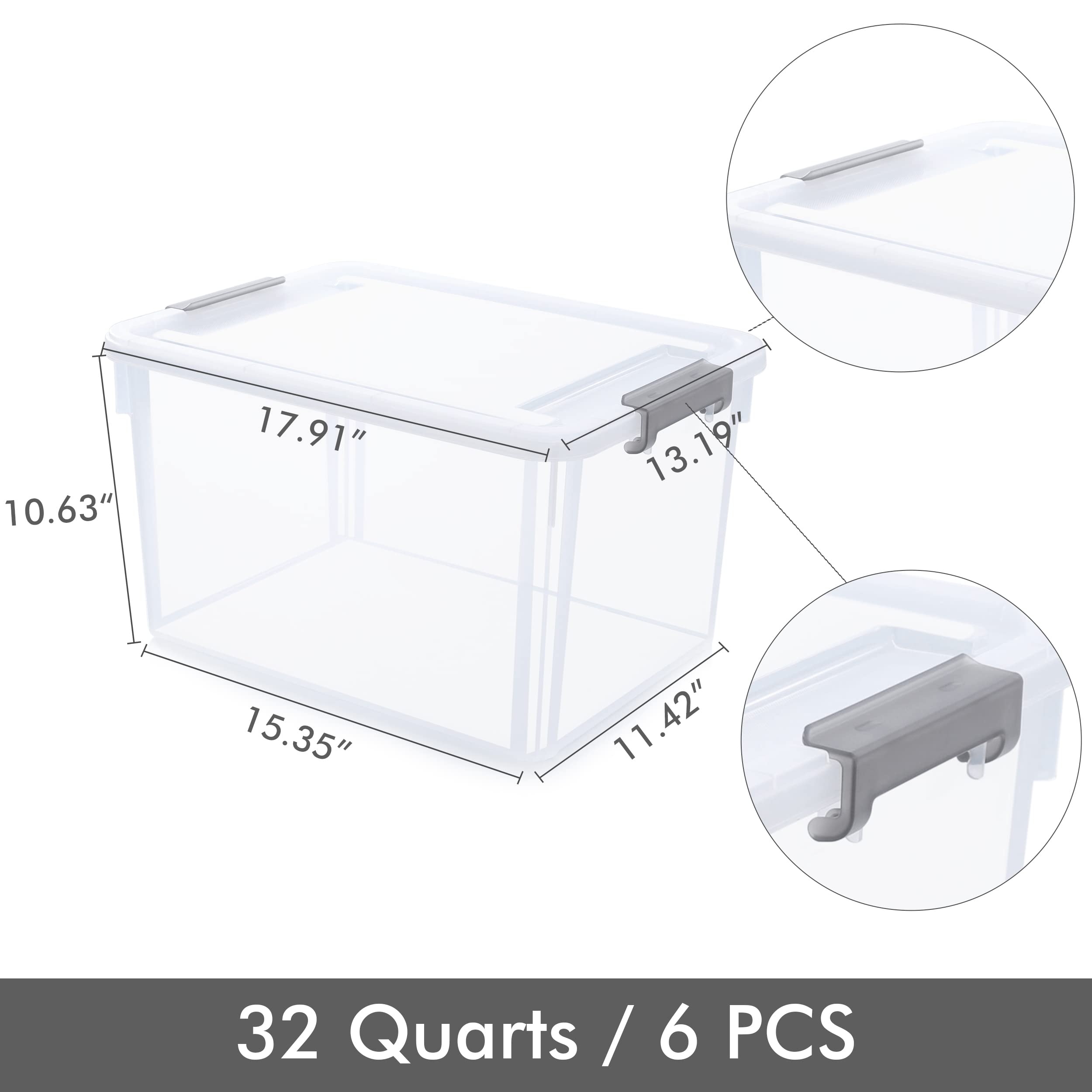 Citylife 6-Pack 32 QT Clear Plastic Storage Bins with Lids - Large Stackable Organizing Containers for Garage, Closet, Kitchen | Perfect for Home Organization, Seasonal Storage & Moving Supplies