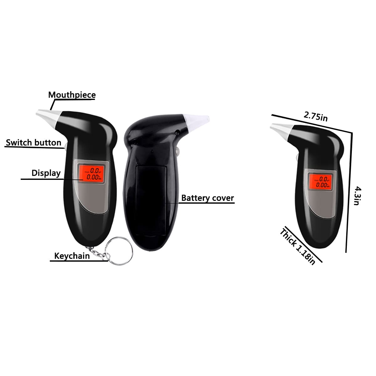 Professional Breathalyzer Alcohol Tester with LCD Display & 5 Mouthpieces - Portable BAC Tester for Drivers, Personal Use, Workplace Safety & Home Monitoring