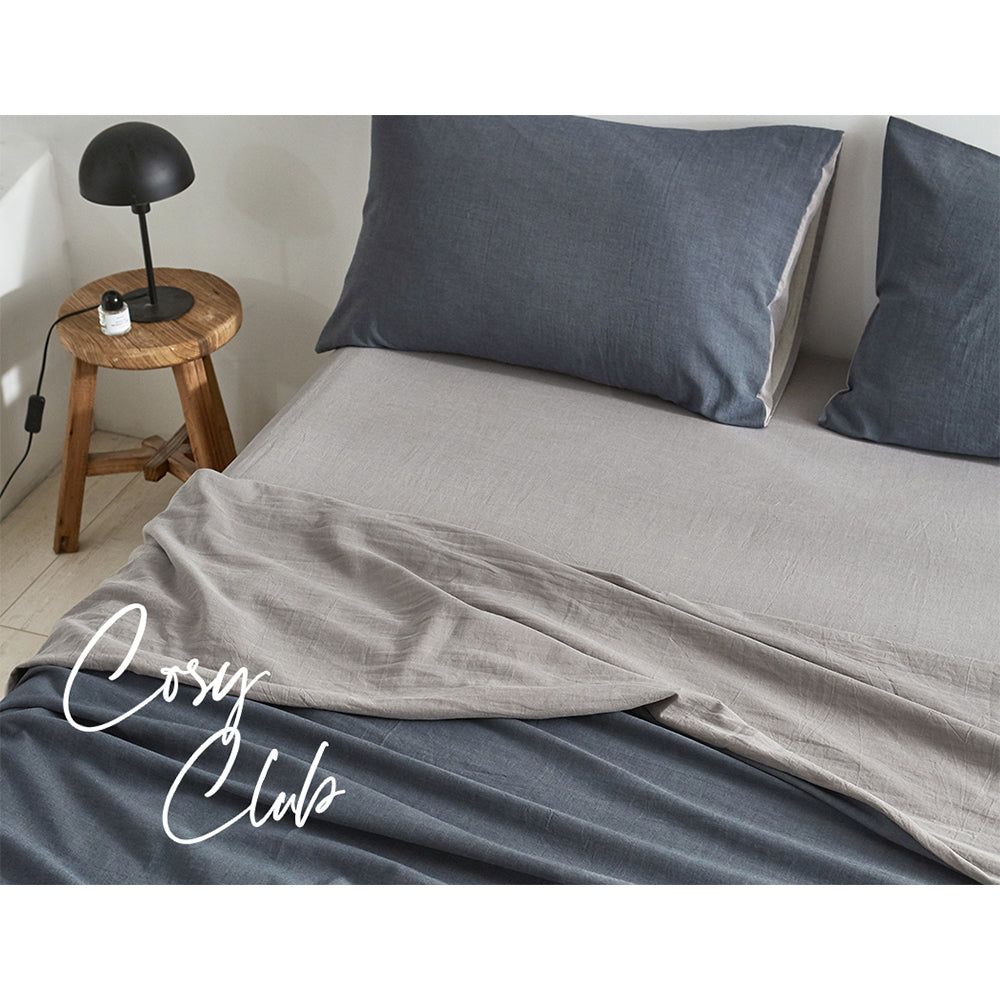 Premium 100% Cotton Sheet Set - Double Size, Dark Blue & Grey - Soft & Breathable for Ultimate Comfort - Perfect for Bedroom, Guest Room & Dorm