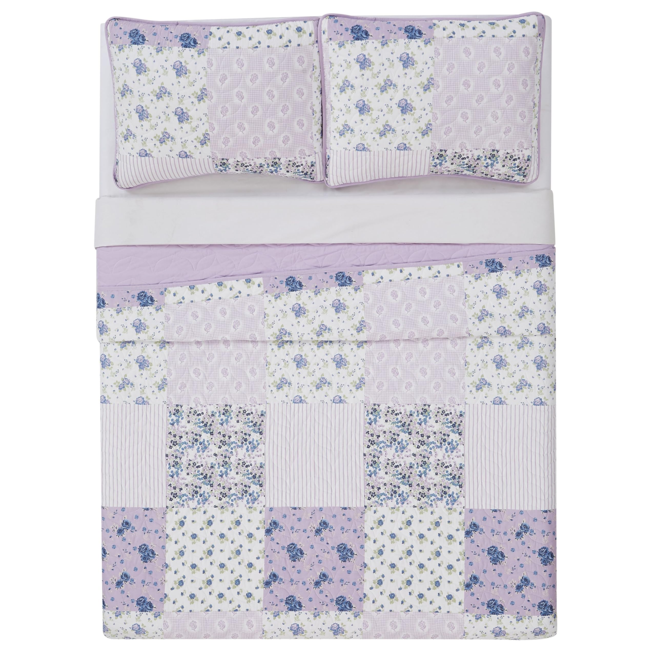 CANNON Elissa Patchwork Twin XL Quilt Set - White & Purple Floral Design Polyester Bedding, Oeko-TEX Certified for Men & Women | Perfect for Guest Rooms, Dorm Decor & Cozy Bedroom Makeovers
