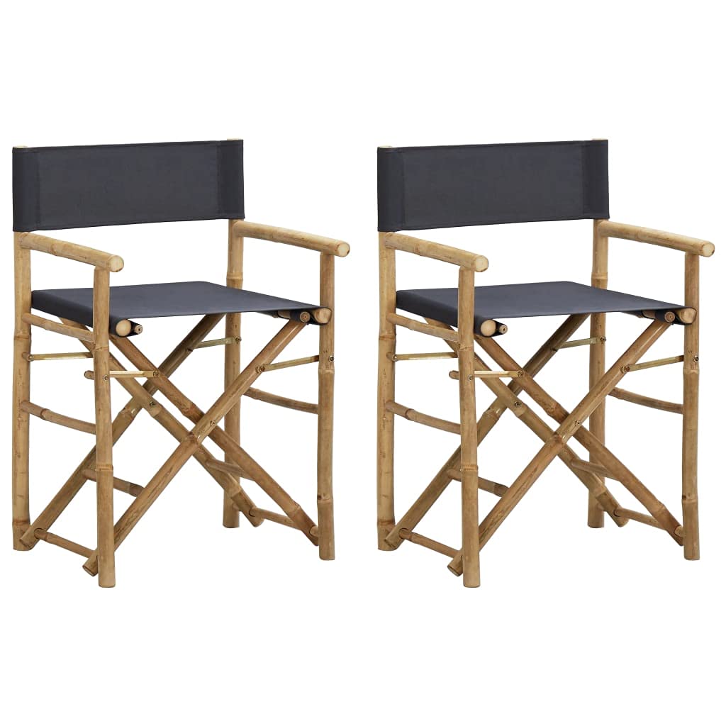 Folding Director's Chairs - 2 Pack Dark Gray Bamboo & Fabric Outdoor Armchairs for Garden, Patio, Balcony, Terrace, Backyard - Durable Home & Dining Furniture for Relaxing, Entertaining, and Outdoor Gatherings