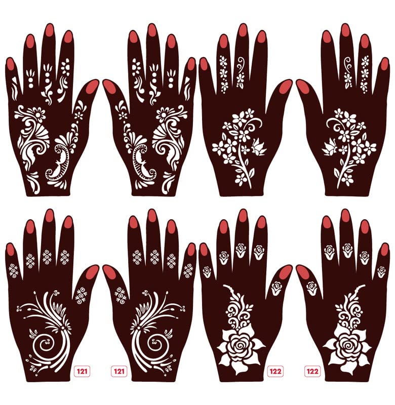 APCUTE Temporary Tattoo Stencil Kit - 8 Pc Henna Design Stickers for Hands, Easy to Apply for Girls, Women & Kids | Perfect for Parties, Festivals & DIY Body Art