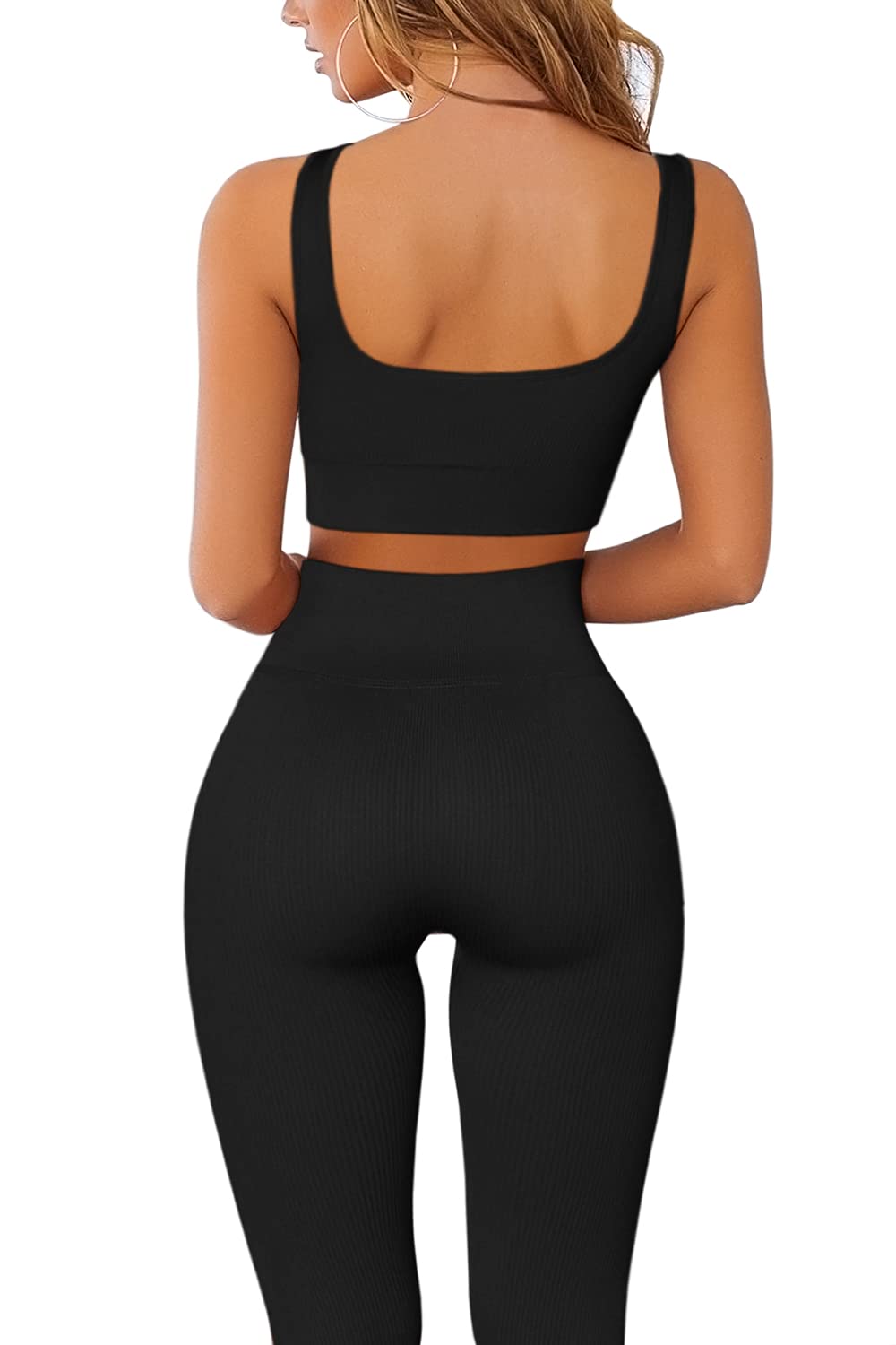 QINSEN Women's 2-Piece Ribbed Workout Set - Seamless Sports Bra & High Waist Yoga Leggings | Gym, Yoga, Running & Lounge Wear