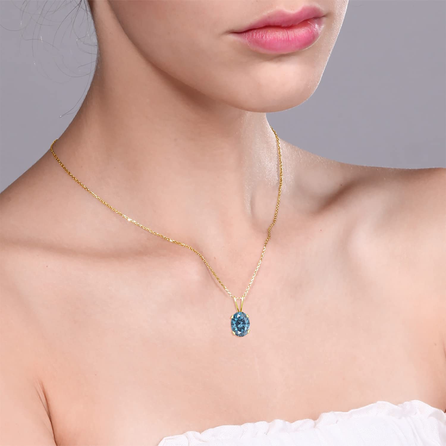 14K Yellow Gold 8X6MM Oval Birthstone Pendant Necklace for Women - Personalized Gemstone Jewelry Gift for Mom, Wife | 18 Inch Gold Rope Chain | Elegant Fine Jewelry for Birthday, Anniversary & Special Occasions
