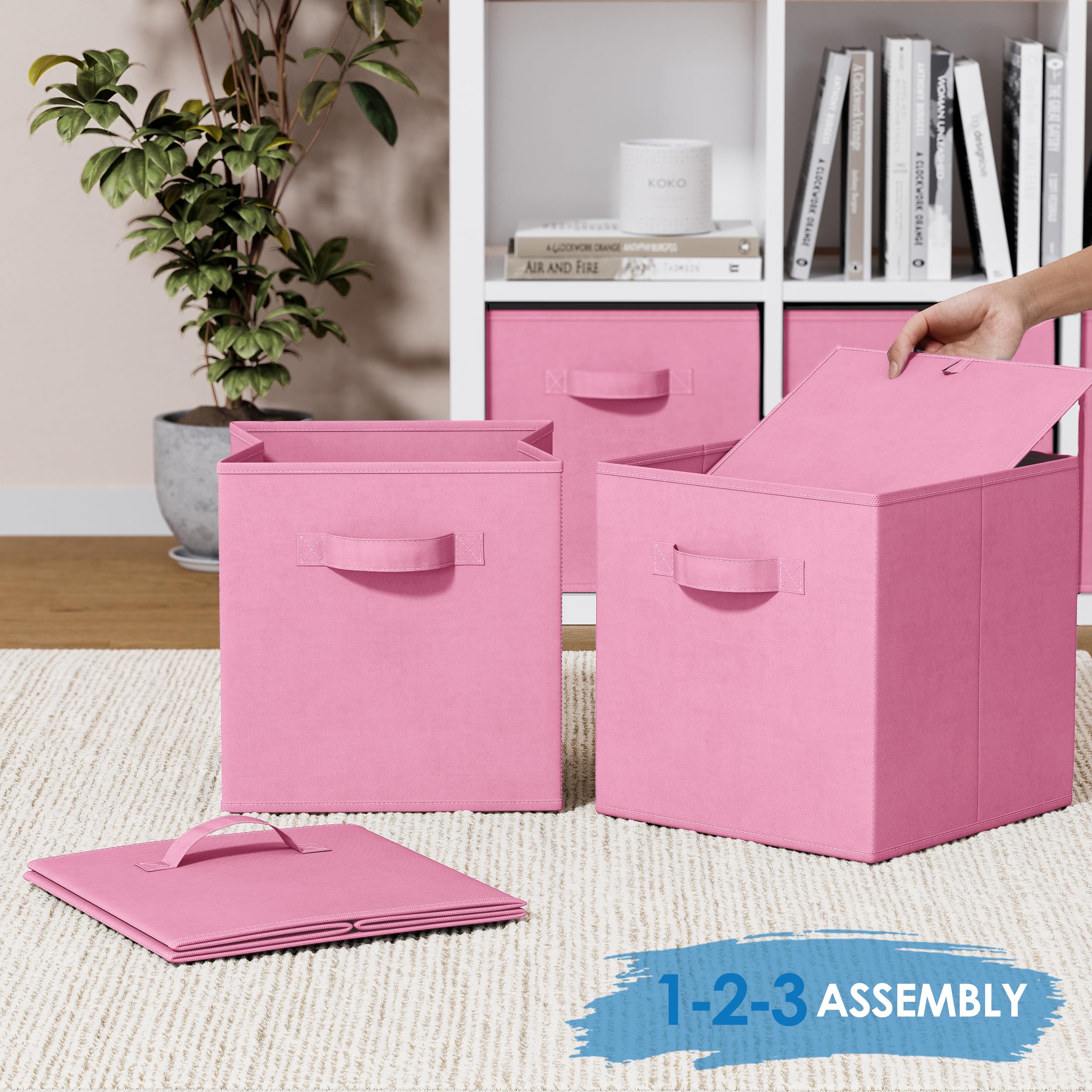 11 Inch Fabric Storage Cubes with Handles (Set of 8) - Foldable Closet Organizer Bins for Shelves, Toys & Home Organization | Light Pink Cubby Baskets for Bedroom, Nursery & Playroom Storage