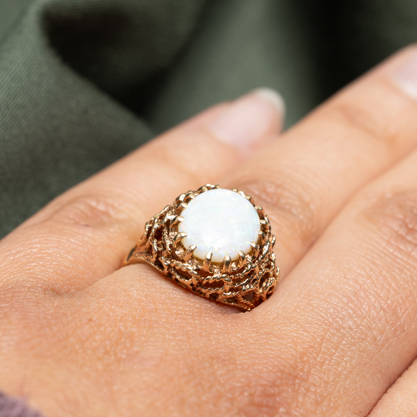 Opal Textured Cocktail Ring - 3.50 Carat Genuine Opal - Size 7 - Elegant Statement Jewelry for Evening Parties & Special Occasions