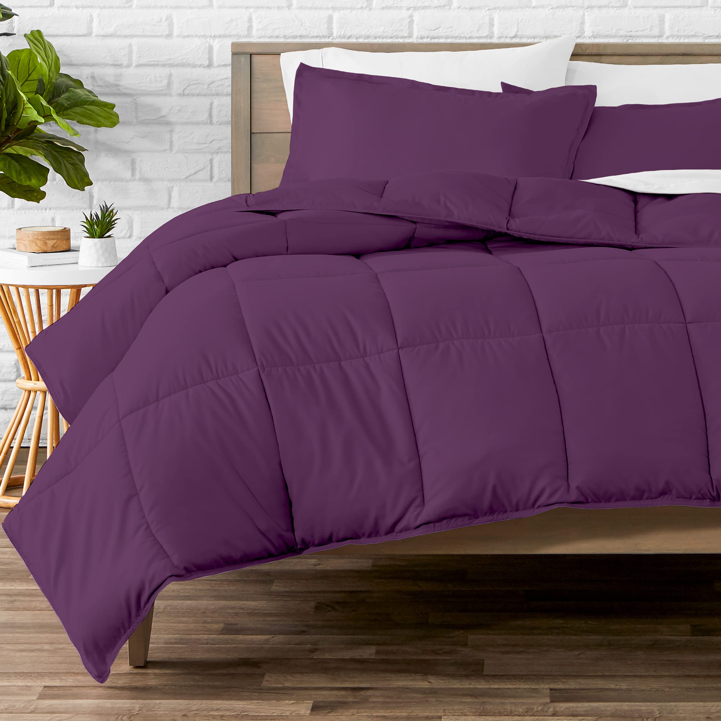 Lightweight Solid Comforter Set (California Queen) with 2 Pillow Cases - 3-Piece Down Alternative Bedding - Plum Color - Perfect for All-Season Comfort in Bedroom or Guest Room
