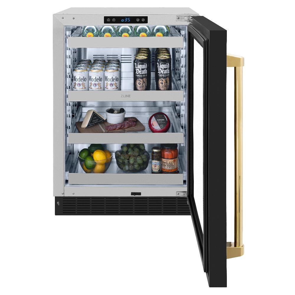 ZLINE Autograph Edition 24 Inch Touchstone Dual Zone 44 Bottle Wine Cooler - Black Matte Glass Door with Polished Gold Handle - Perfect for Home Bars, Wine Cellars & Entertaining Spaces (RWDOZ BLM 24 G)