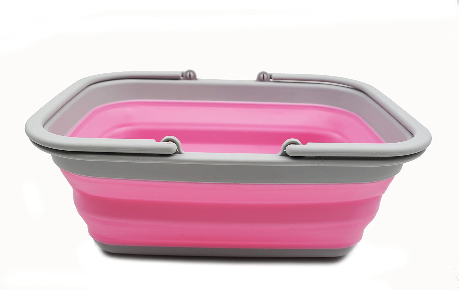 SAMMART Collapsible Tub with Handle 9.2L (2.37 Gallon) - Portable Foldable Basin for Camping, Hiking, Picnics - Dish Washing, Food Storage, Outdoor Activities (Lake Green & Pink) - Perfect for Backpacking, Beach Trips and RV Travel