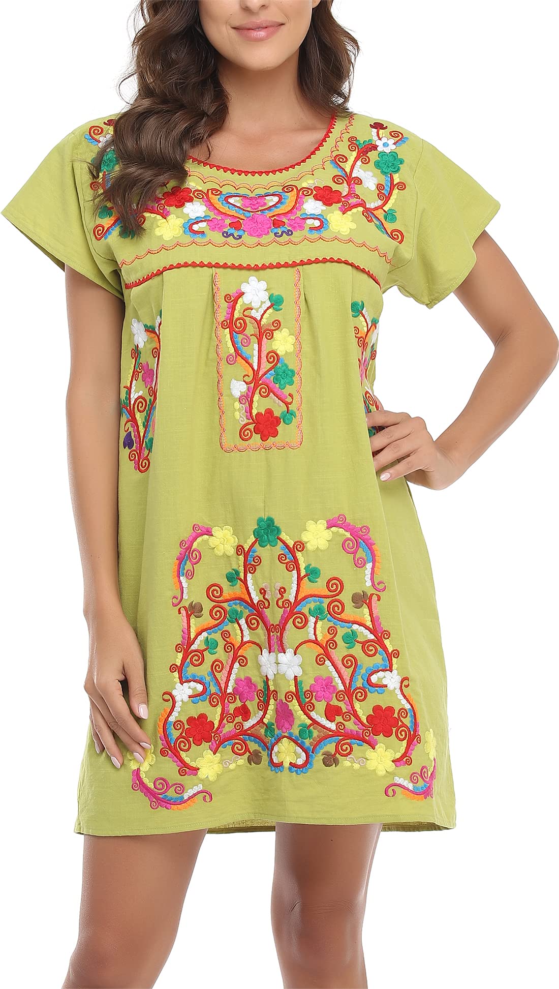 YZXDORWJ Women's Bohemian Embroidered Lace Short Sleeve Maxi Dress - Perfect for Summer Beach, Music Festivals & Boho Chic Outfits