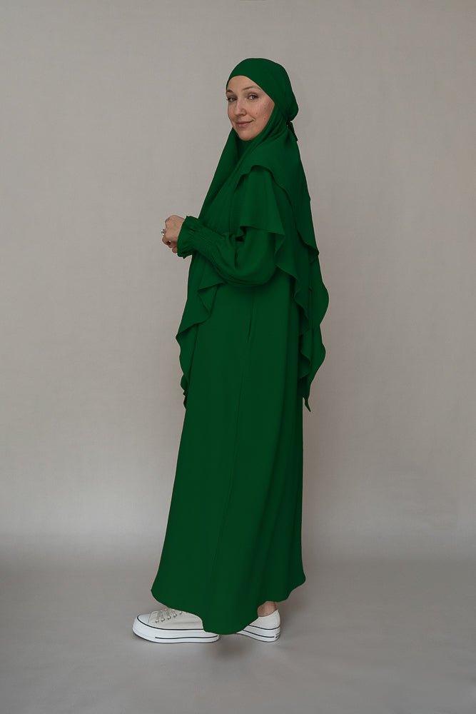 Dark Green Modest Dress with Pockets - Wrinkle-Free & Comfortable - Perfect for Church, Work, and Everyday Wear