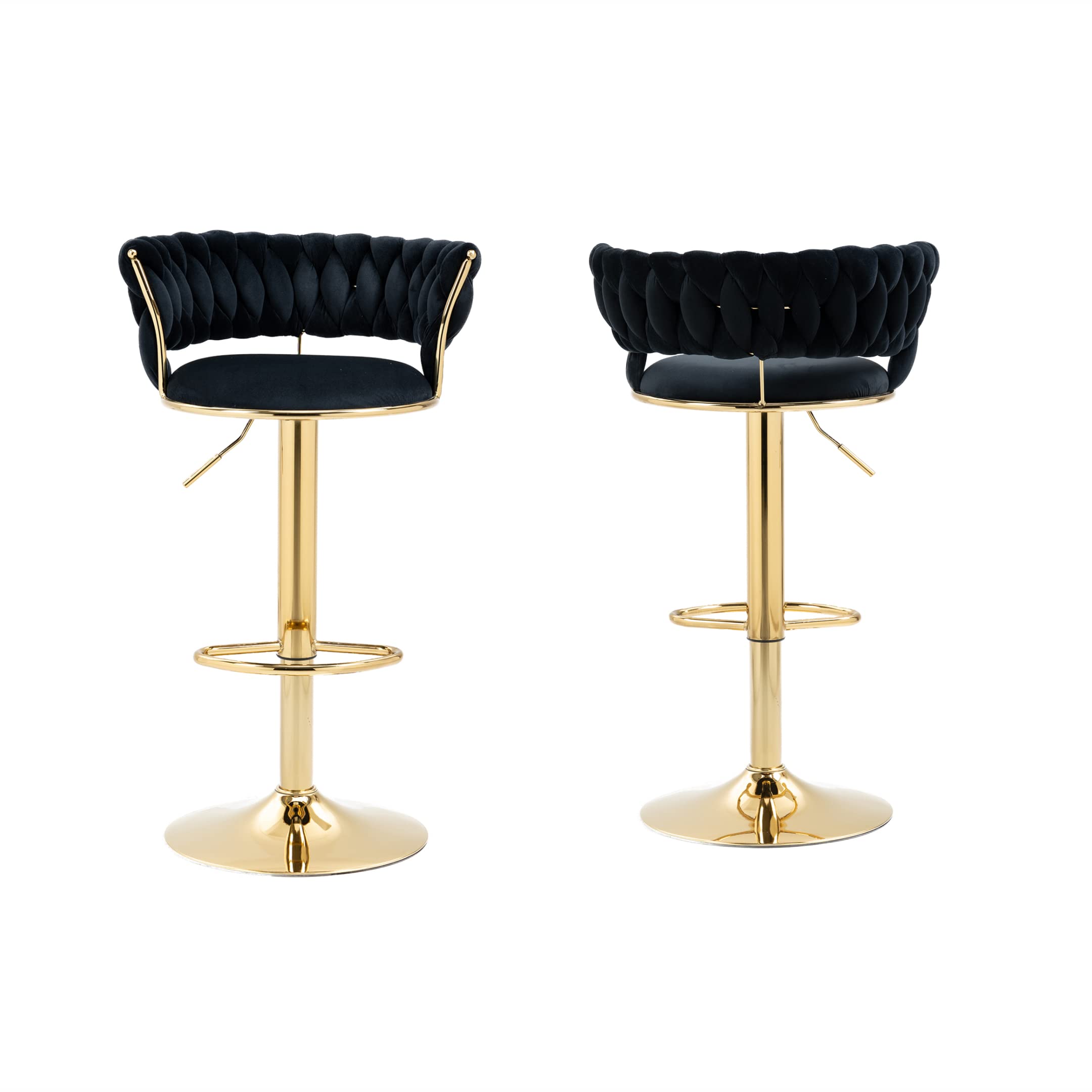 2-Pack Swivel Bar Stools with Footrest - Adjustable Height Kitchen Counter Stools, Velvet Upholstered Dining Chairs for Breakfast Bar, Home Bar & Small Spaces (Modern Style, Black) - Perfect for Kitchen Islands, Coffee Shops & Compact Dining Areas