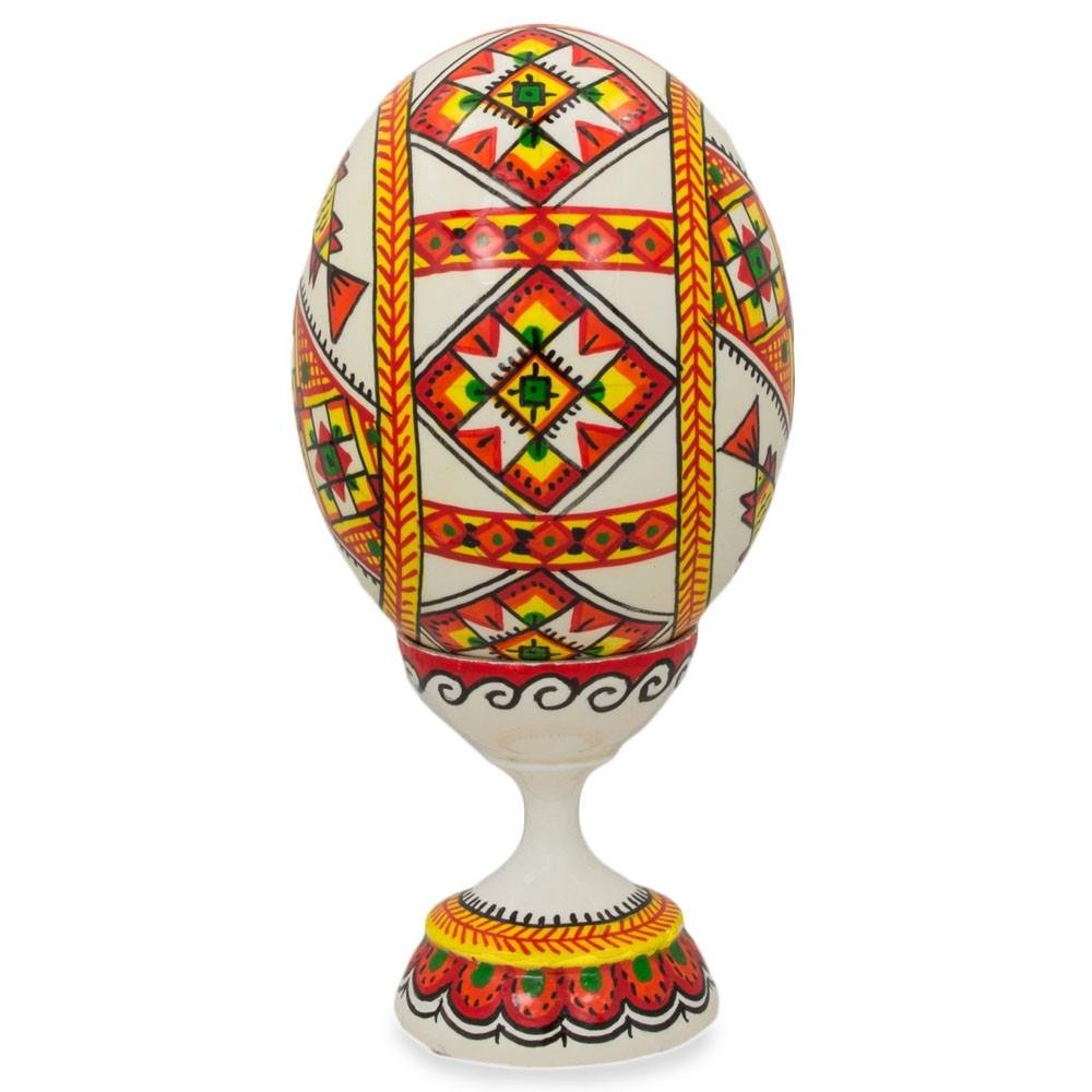 Hand-Painted Ukrainian Wooden Easter Egg Pysanka - Traditional Folk Art Decor - 3.75 Inches with Display Stand - Perfect for Easter Decorations, Home Display & Cultural Gift Giving