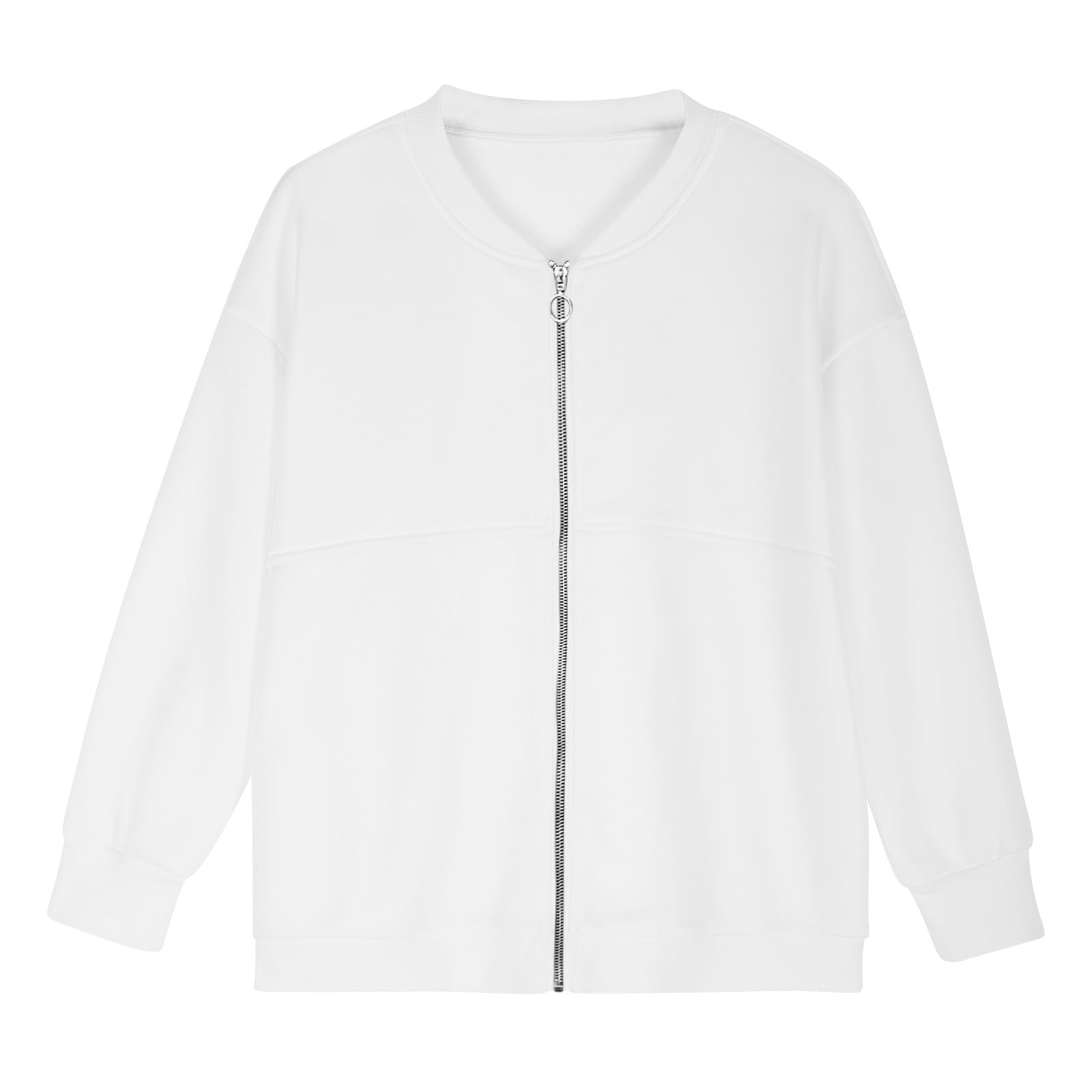 2024 Akklian Women's Oversized Zip Up Sweatshirt Jacket - Long Sleeve Casual Loose Outwear with Pockets, No Hood, Perfect for Daily Wear, Work, and Weekend Outings