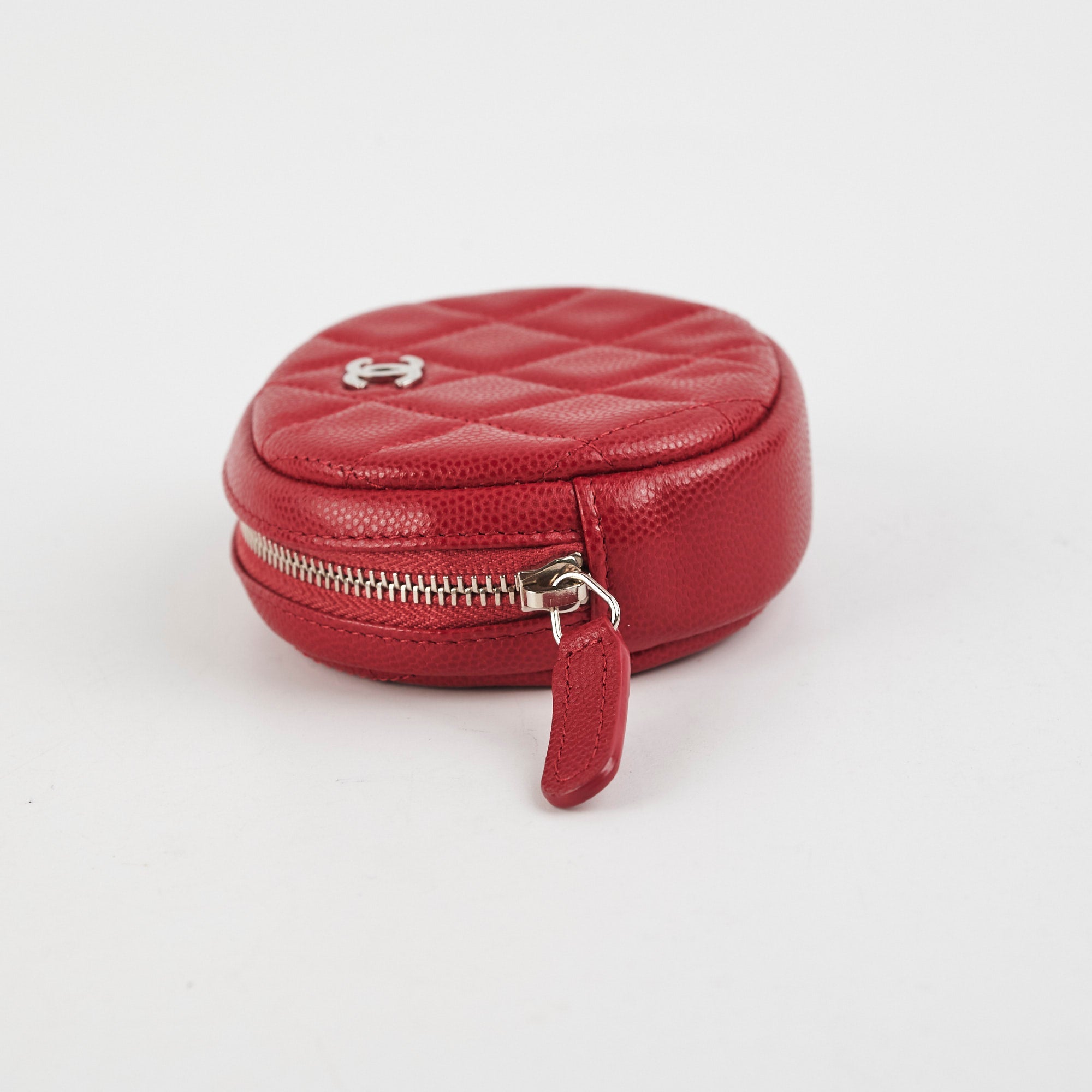 Chanel Round Red Caviar Leather Coin Purse - Luxury Small Wallet for Women - Perfect for Parties, Travel & Everyday Use