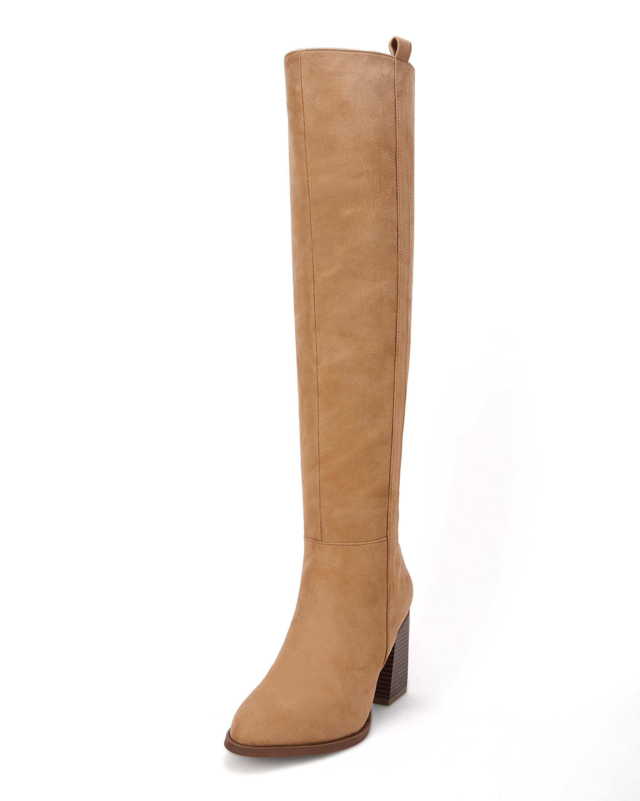 Ermonn Women's Faux Suede Knee High Boots with Side Zipper & Chunky Heel - Stretchable Winter Boots for Cold Weather, Snow & Outdoor Activities