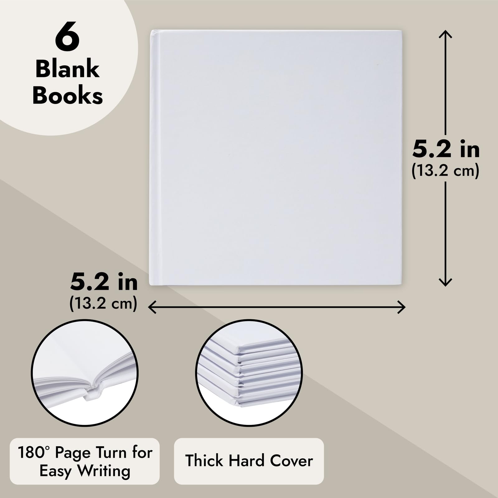 6 Pack 5x5 Inch White Blank Hardcover Notebooks for Kids - Unlined Writing Journal, Sketchbook & Scrapbook - 36 Pages Each - Perfect for Creative Writing, Drawing & Memory Keeping in School or Home