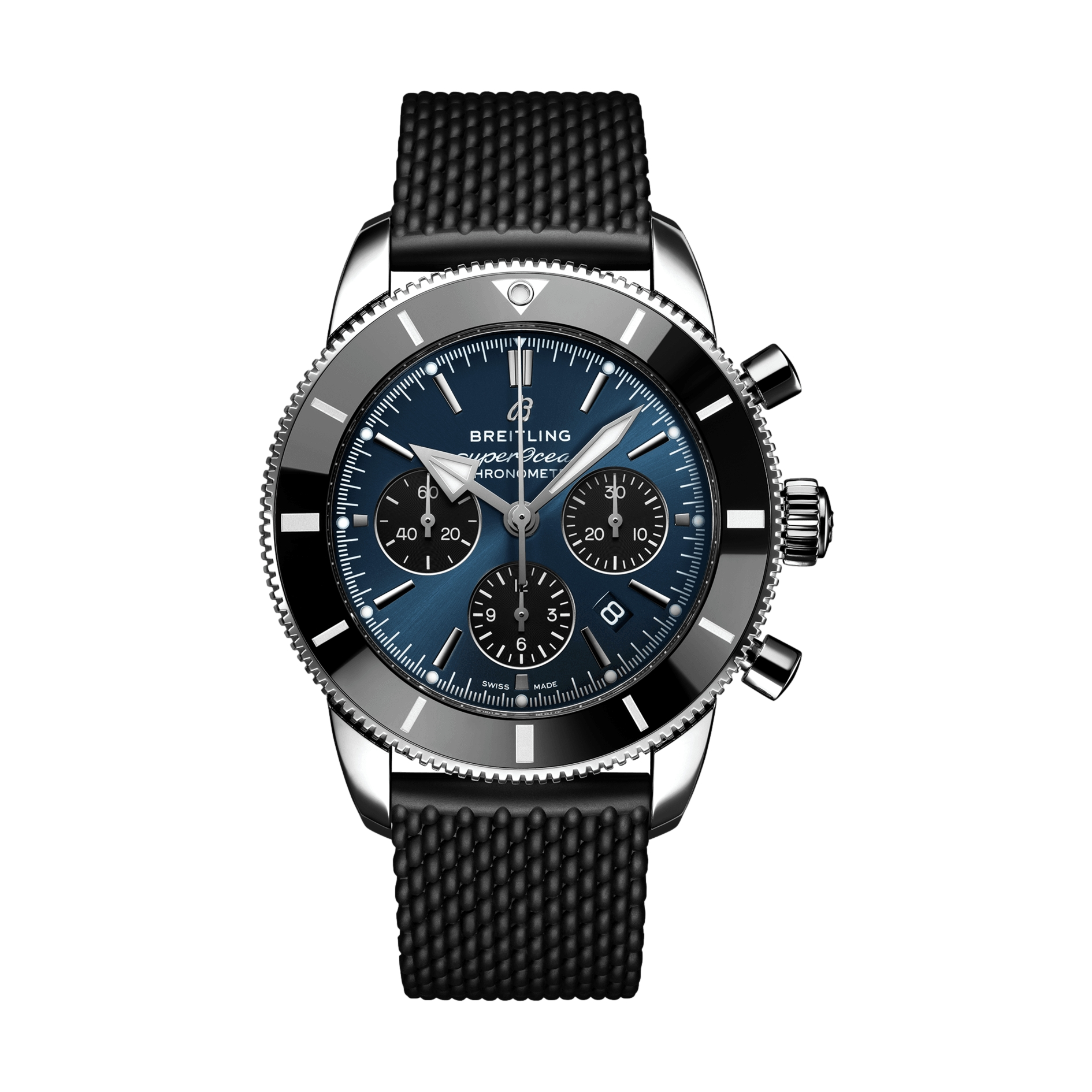 Superocean Heritage B01 Chronograph 44mm Blue Dial Men's Watch with Rubber Strap - Luxury Dive Watch for Water Sports & Everyday Wear