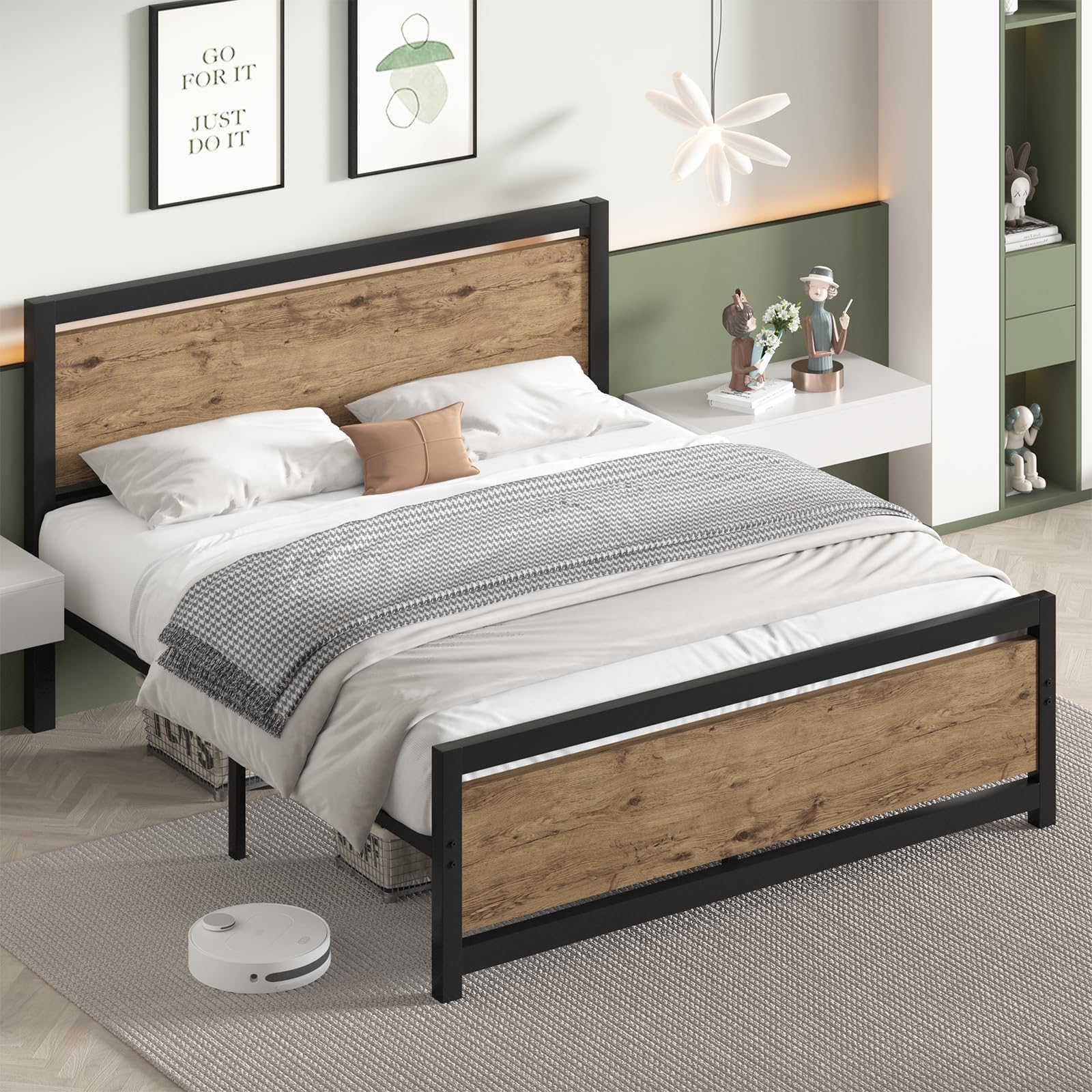 Catrimown Queen Metal Bed Frame - Heavy Duty Steel Platform with Headboard & Under Bed Storage | No Box Spring Needed | Sturdy Slat Support for Maximum Comfort | Perfect for Master Bedrooms, Guest Rooms & Small Spaces