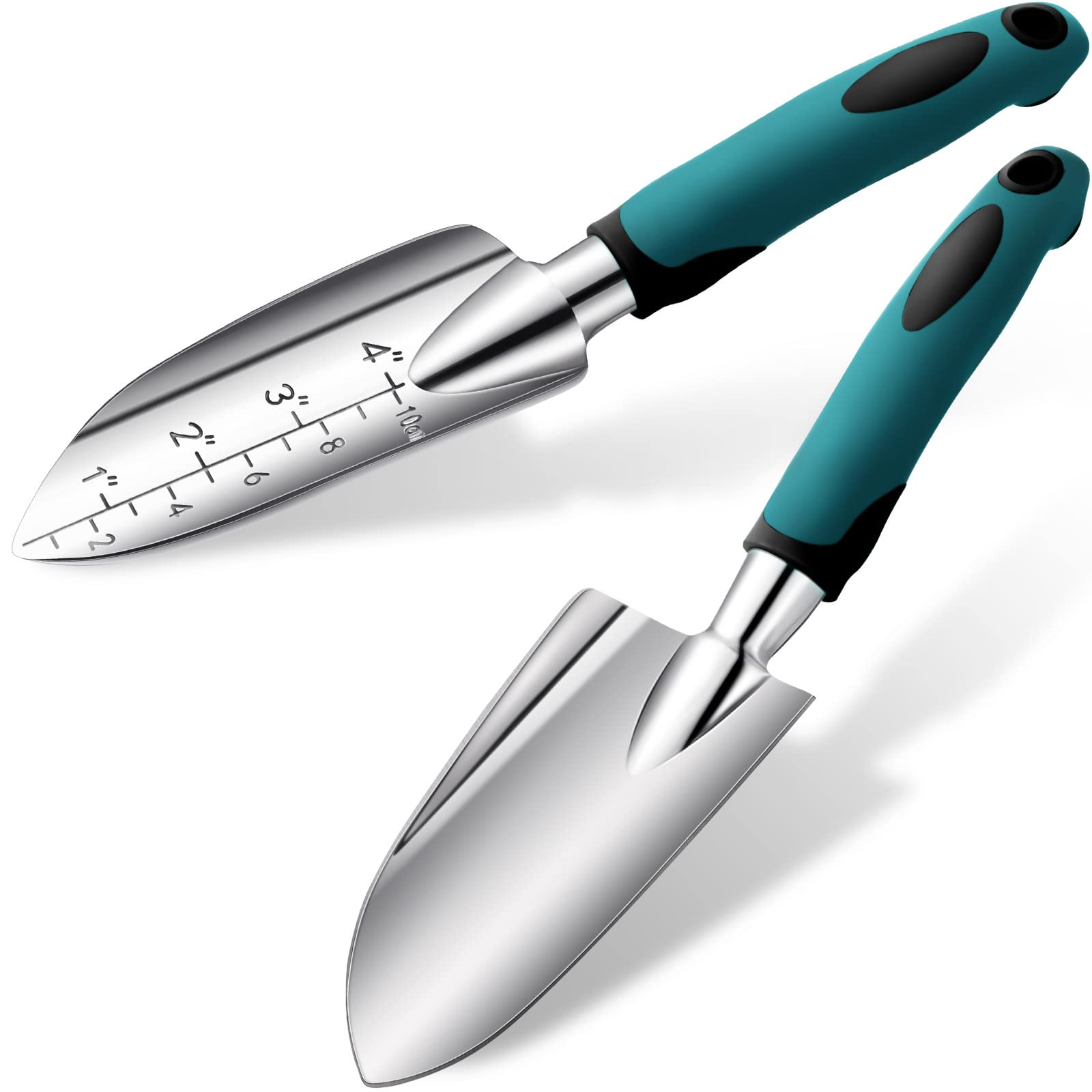 **Honoson Aluminum Alloy Garden Hand Trowel with Measurements & Rubber Handle - Small Gardening Shovel for Planting, Cultivating, Transplanting - Perfect for Home Gardens, Flower Beds, and Potted Plants**