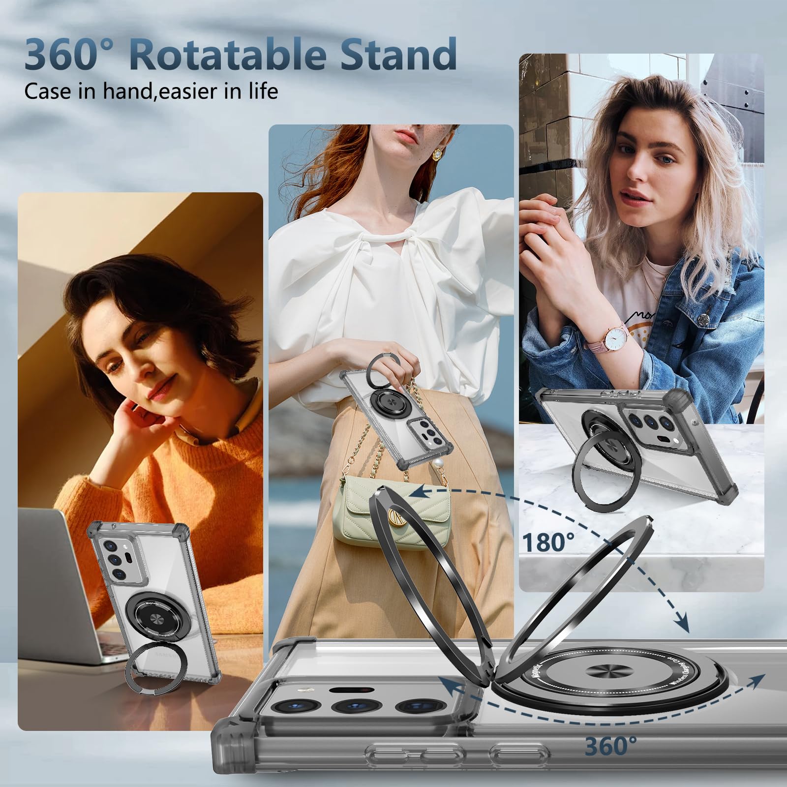 Magnetic Case for Samsung Galaxy Note 20 Ultra - MagSafe Compatible Wireless Charging, Built-in Screen Protector & 360° Kickstand, Military-Grade Shockproof Drop Protection (Black) - Perfect for Work, Travel, and Everyday Use