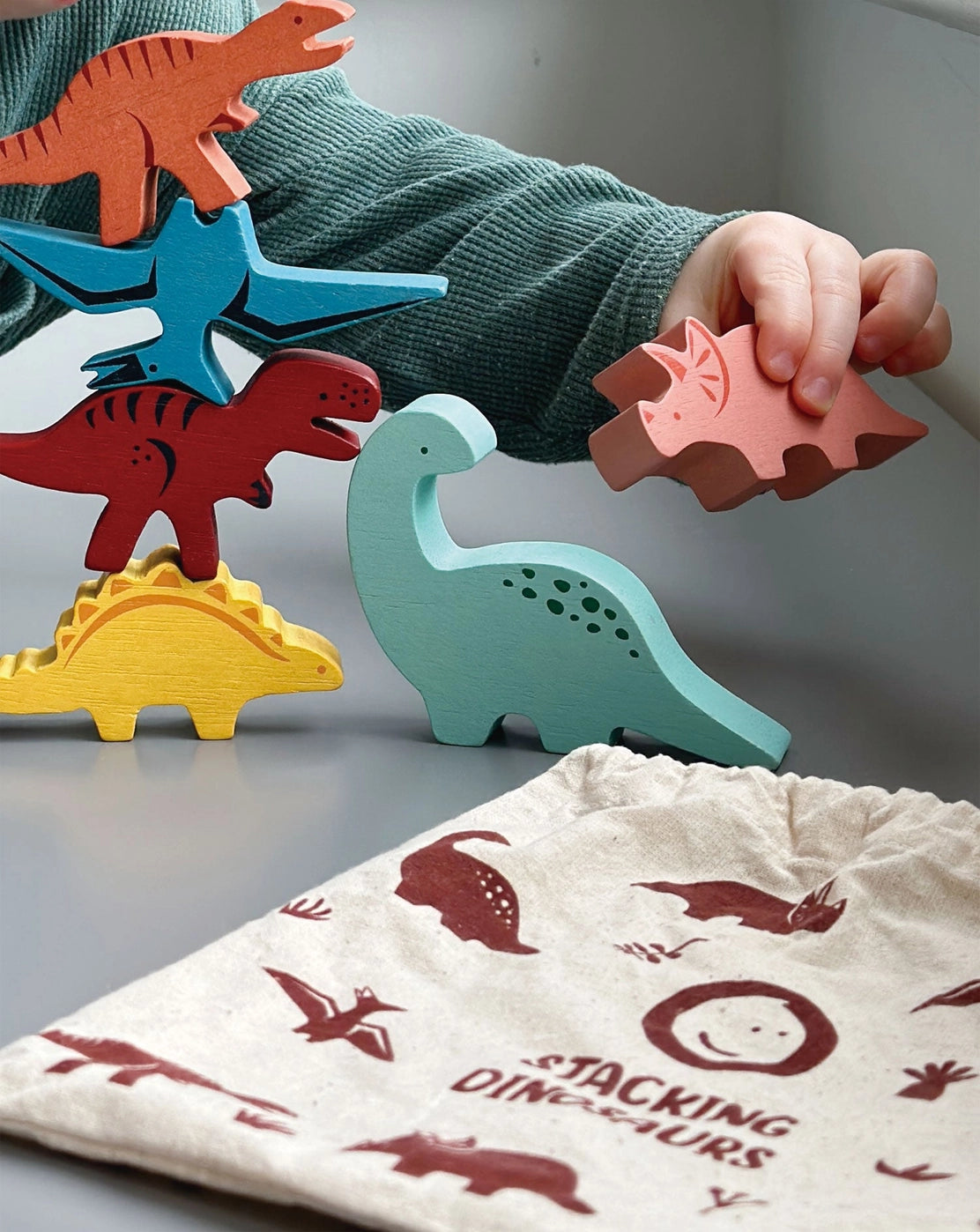 Happy Stacking Dinosaurs Wooden Toy Set - Montessori Learning & Educational Stacking Game for Toddlers & Kids - Perfect for Preschool, Daycare & Home Playtime
