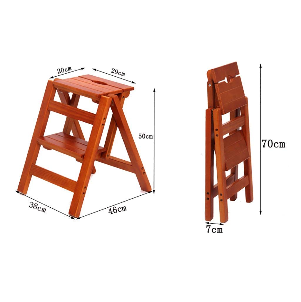 Solid Wood Folding Step Stool - 2 Step Ladder for Home, Multifunctional Small Stair Climbing Stool - Perfect for Kitchen, Bathroom, and Indoor Use (Color: Natural)
