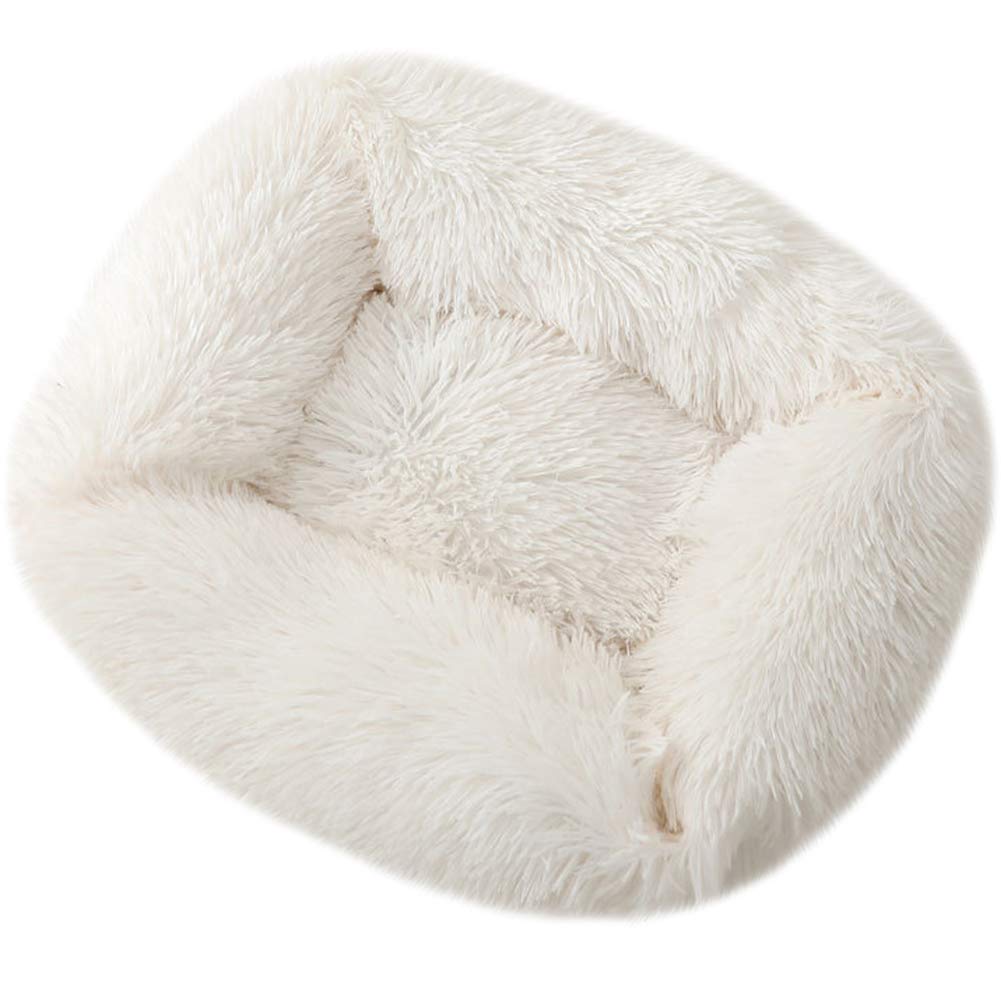 La La Pet® Donut Dog & Cat Bed - Cozy Cave Burrow Pet Bed with Self-Warming Technology - Soft Plush Calming Cuddler for Small & Medium Dogs & Cats - Improves Sleep & Reduces Anxiety - Perfect for Indoor Use, Bedroom & Living Room - White Medium Size