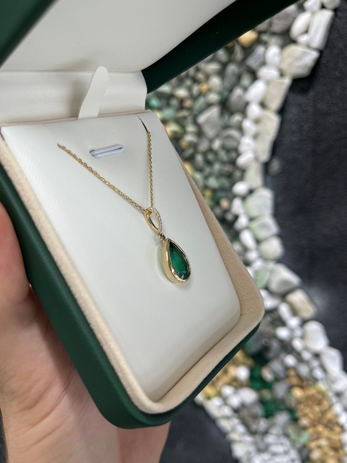 2.67tcw 14K Gold Blue Green Emerald Pear Cut Pendant with Diamond Accents - Elegant Birthstone Jewelry for Women, Perfect Gift for Anniversary, Birthday & Special Occasions