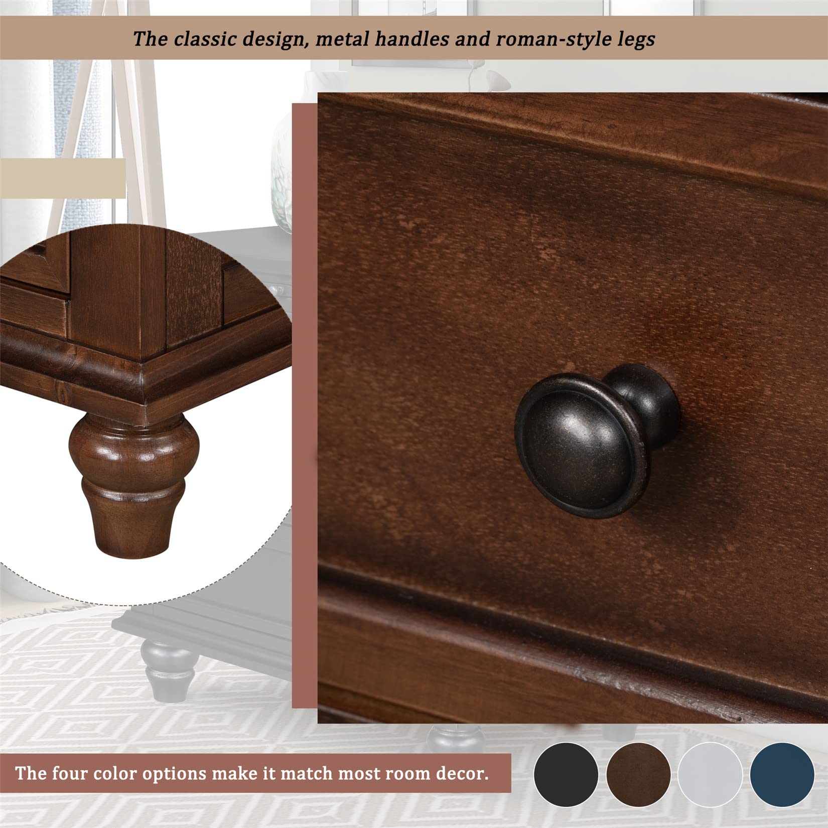 Brown Wood Nightstand with 3 Drawers & Pull-Out Tray - 28