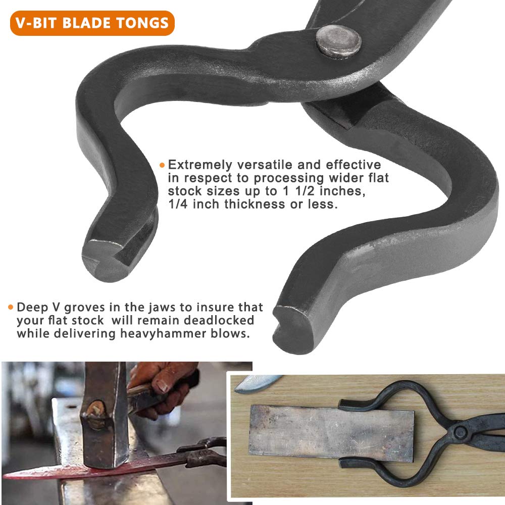 Professional Knife Making Tongs Set - 3 Pcs Bladesmith & Blacksmith Forge Tools with Vise Grip - Perfect for Metalworking, Knife Forging, and DIY Crafting Projects