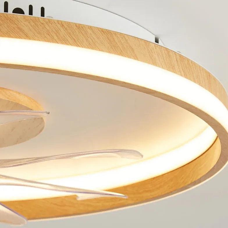 Modern Round Border Wooden Ceiling Fan with LED Light - Energy Efficient Indoor Cooling for Living Room, Bedroom & Office