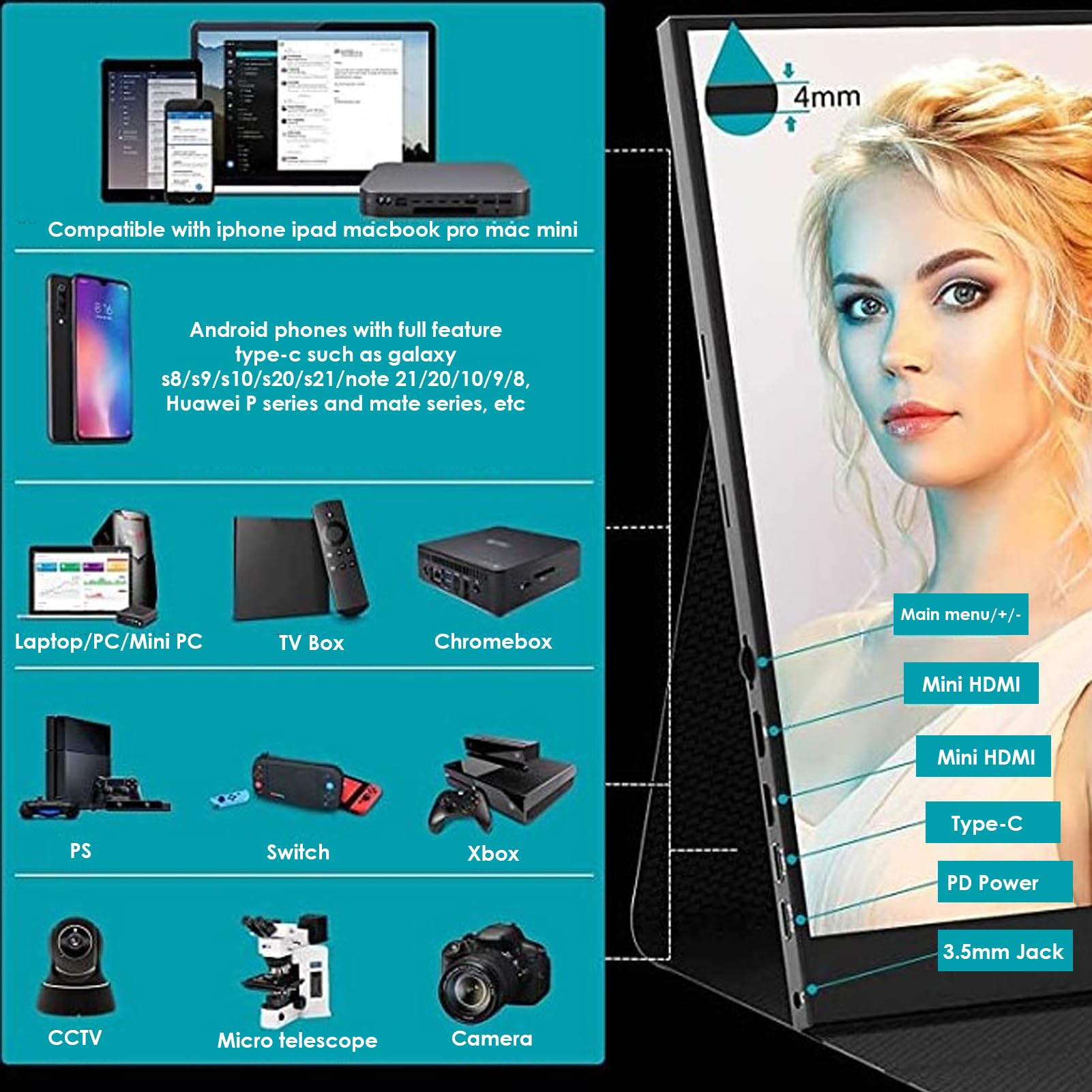 17 Inch Portable Monitor with 1440x900 Resolution, 300cd/m² sRGB, USB-C & HDMI, VESA Mount - Travel Monitor for Laptop, Mac, Phone, PS5, Switch - Perfect for Work, Gaming & Entertainment On The Go
